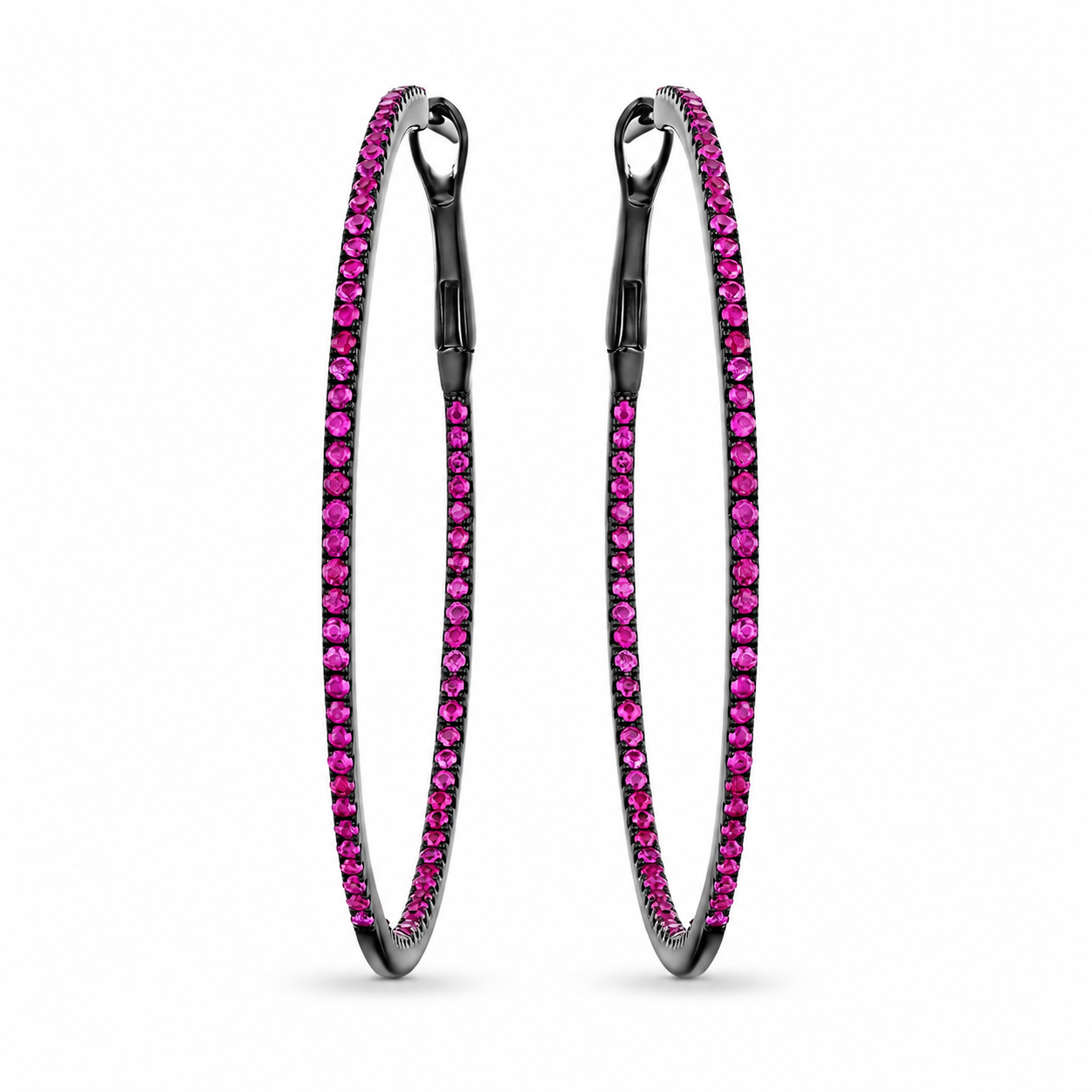 Noirelle .84 Carat Rubies Hoop Earrings in Rhodium