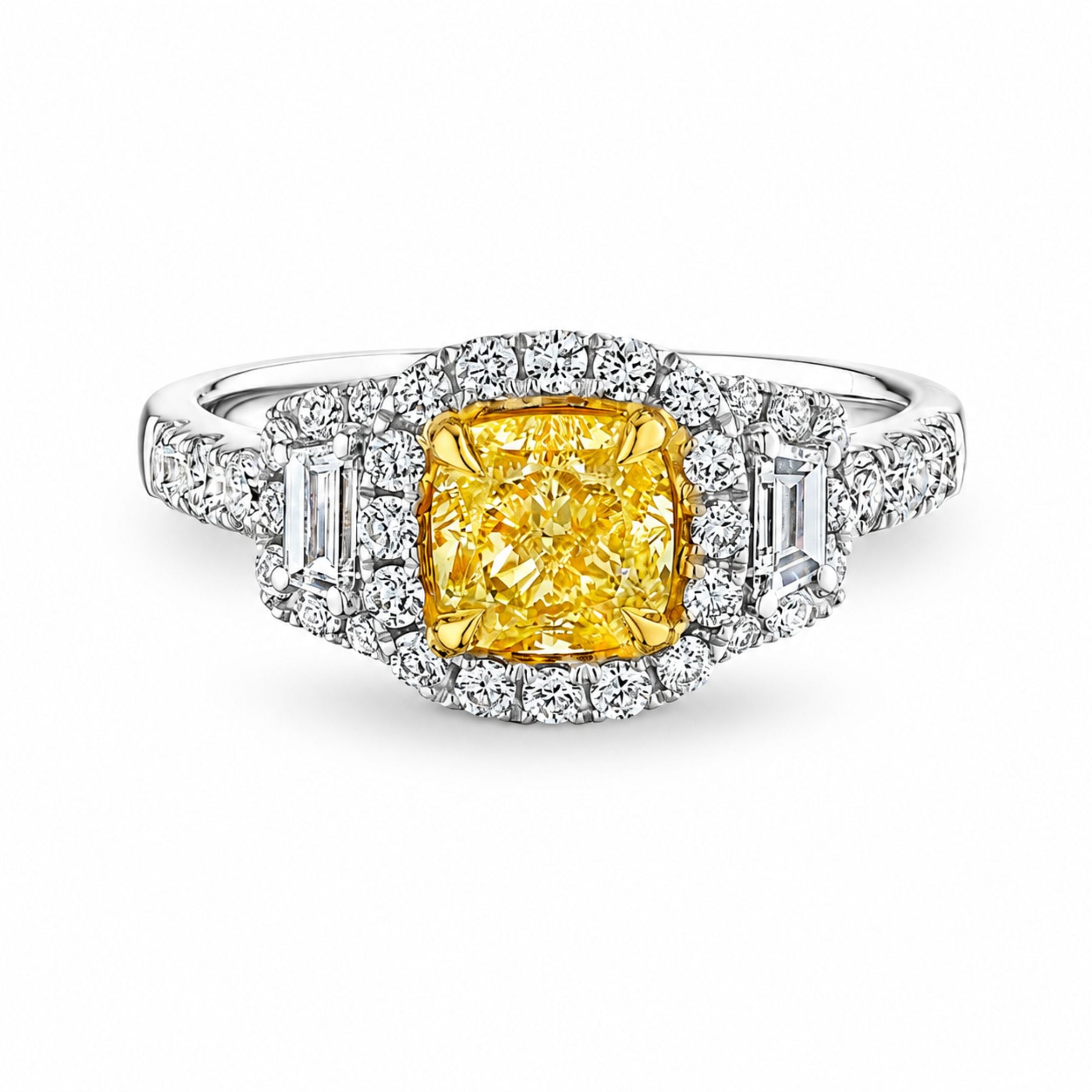 Northwick 2.08 Carat Fancy Yellow Cushion Cut Halo Diamond Ring