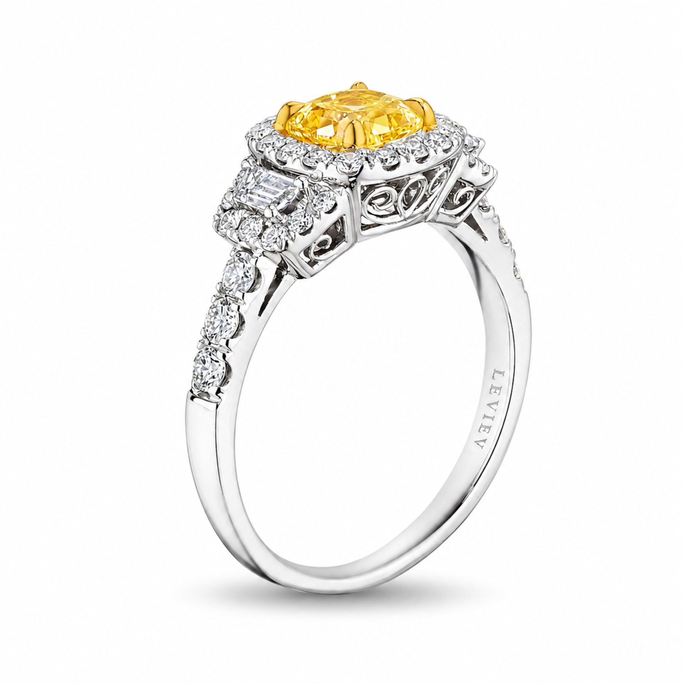 Northwick 2.08 Carat Fancy Yellow Cushion Cut Halo Diamond Ring
