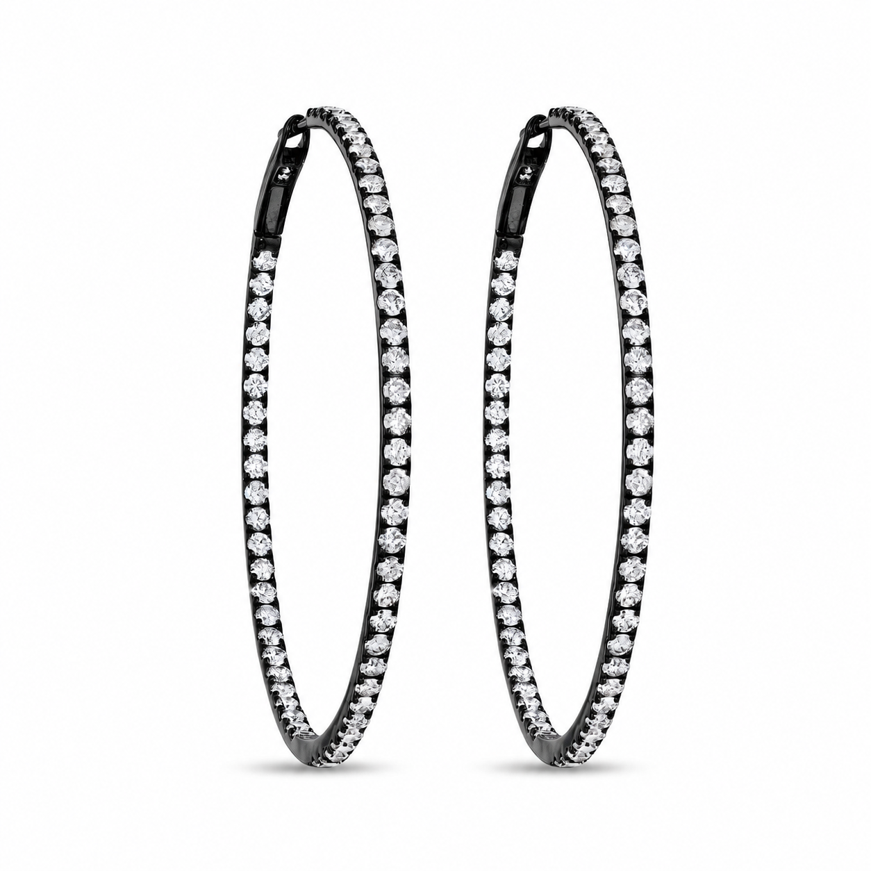 Obsidian Nightfall 2.59ct diamond hoop earrings in black rhodium and white gold