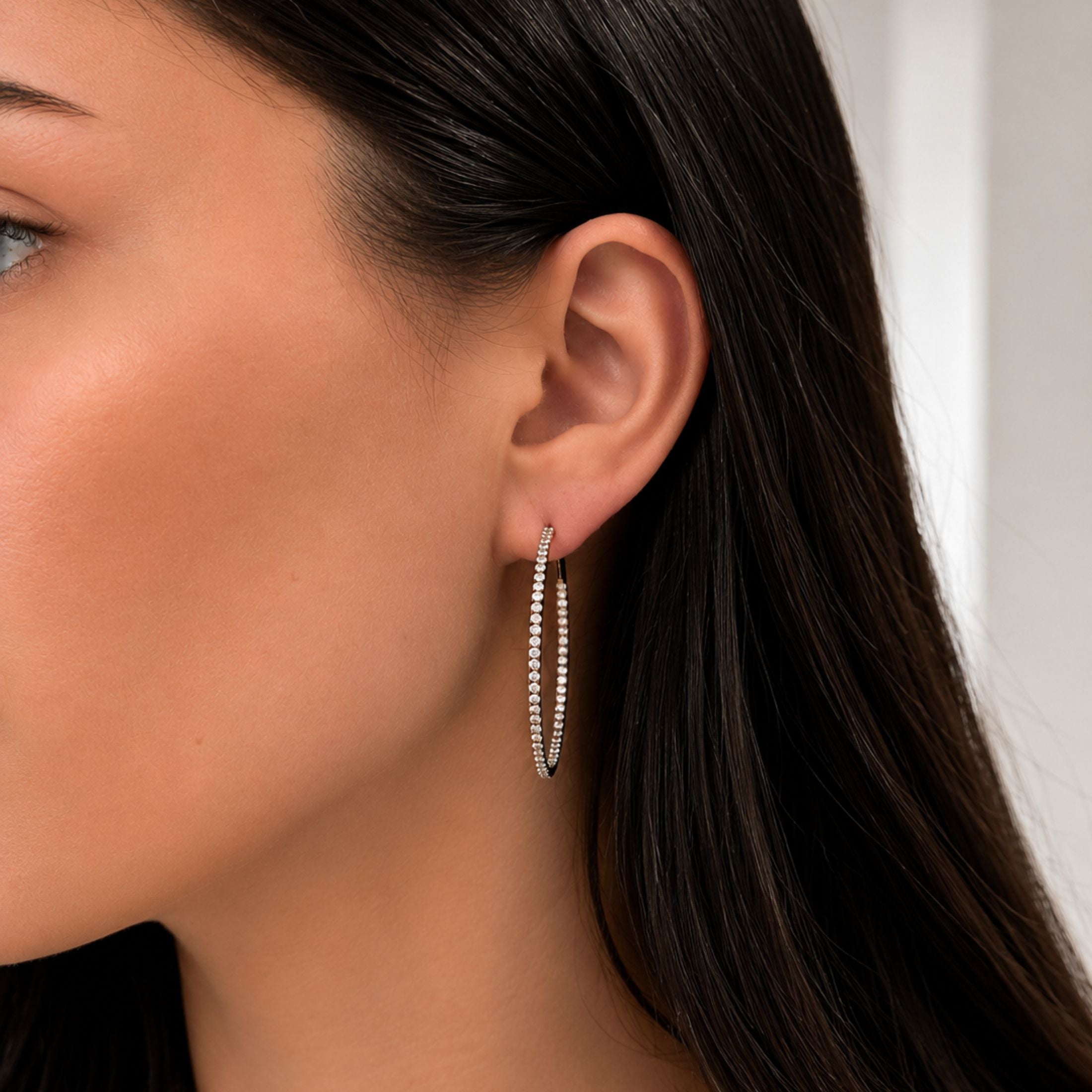 Obsidian Nightfall 2.59 Carat Diamond Hoop Earrings in 18K White Gold & Rhodium
