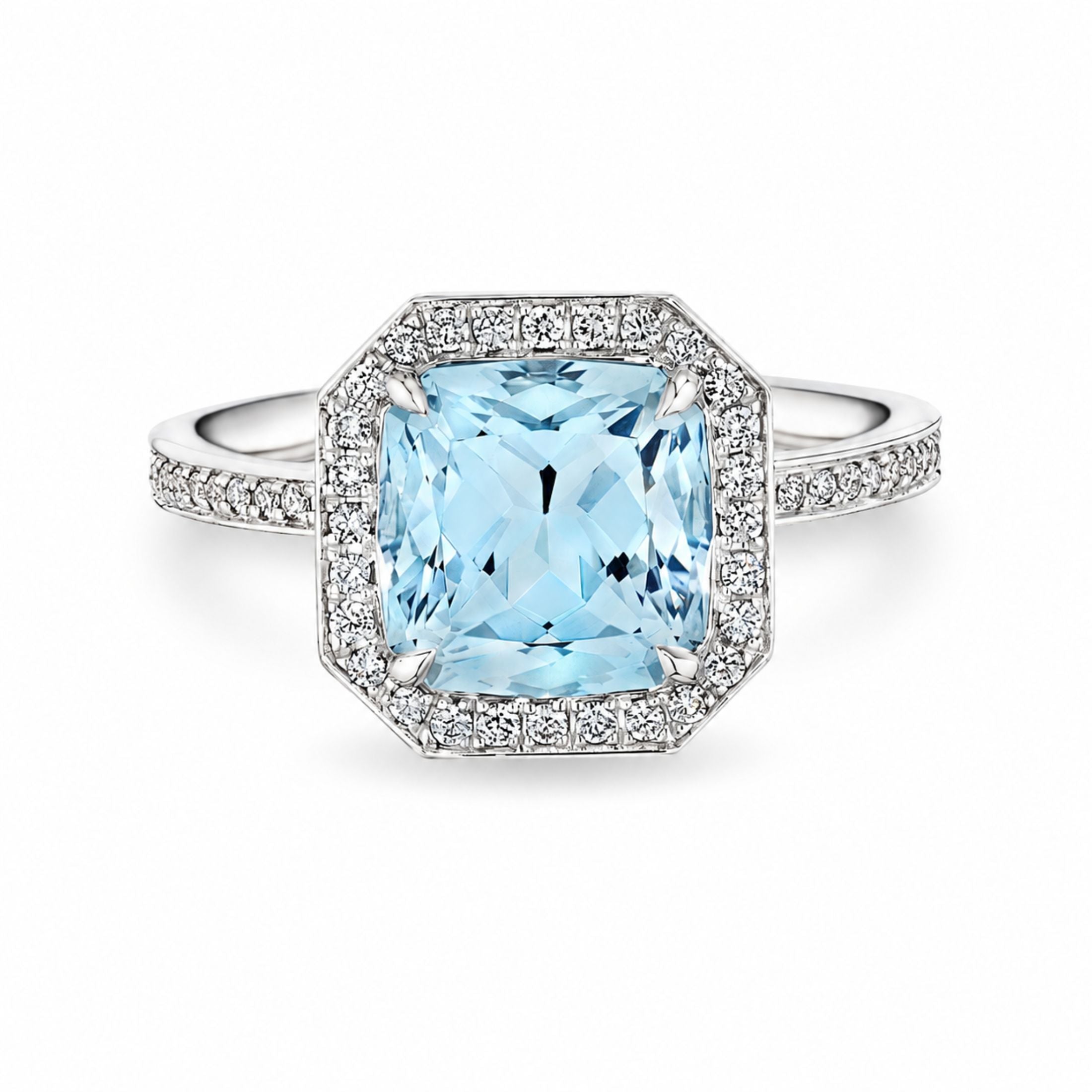 Ondine 3.0 Carat Aquamarine & Diamond Halo Ring in Platinum