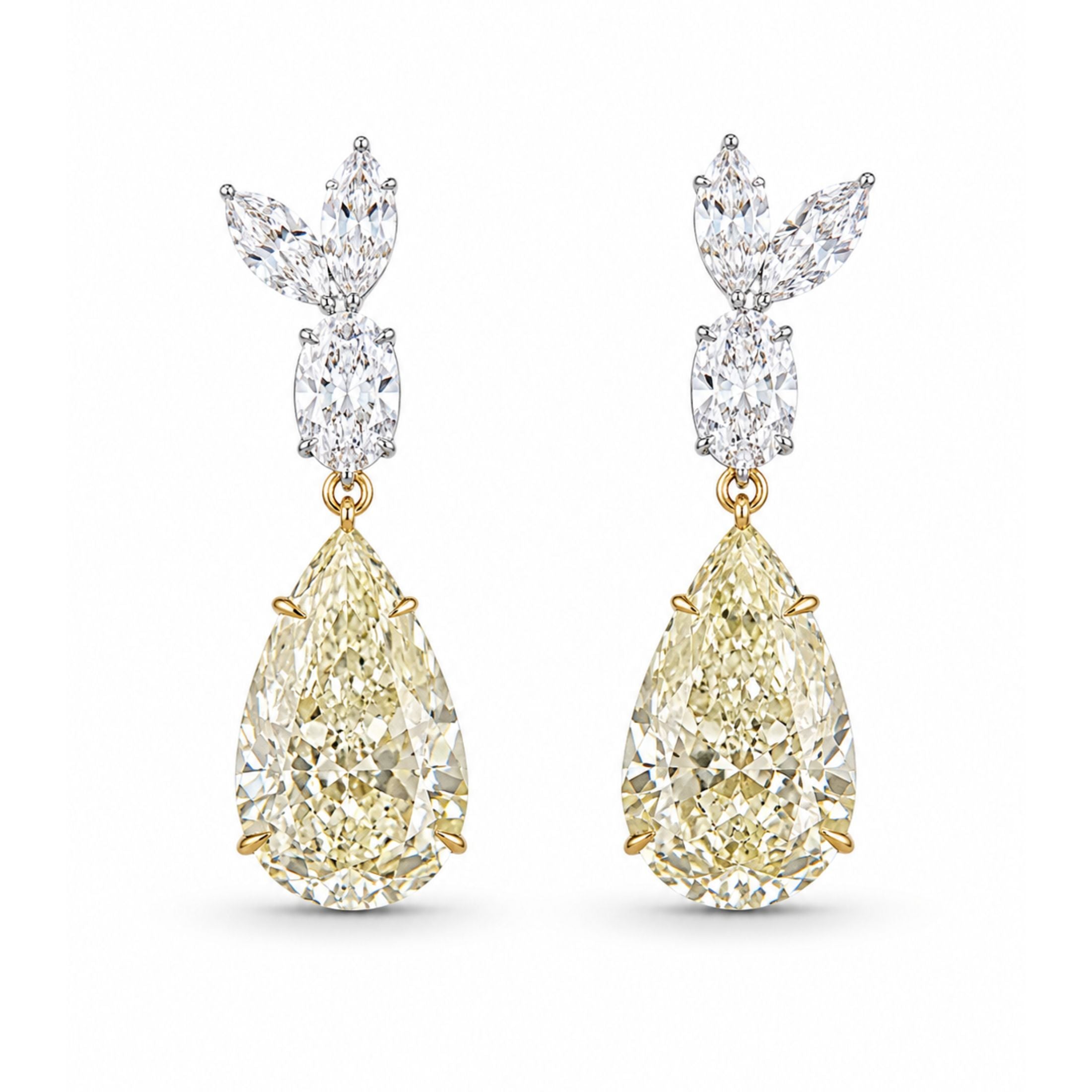 Oro di Capri 24.99 Carat Pear Cut Diamond Drop Earrings in 18K White Gold