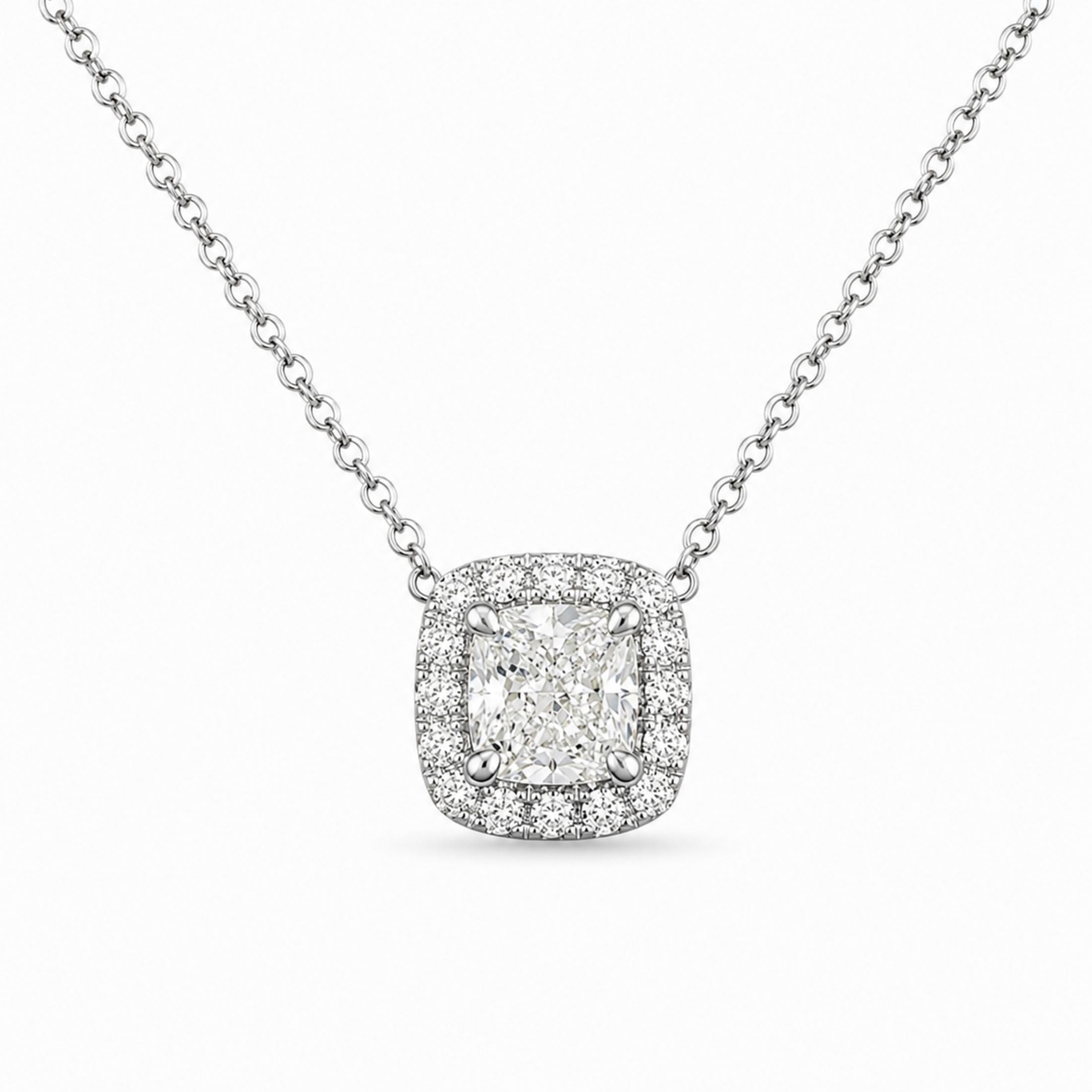 Orsay 2.26 Carat Diamond Halo Pedant Necklace in 18K White Gold