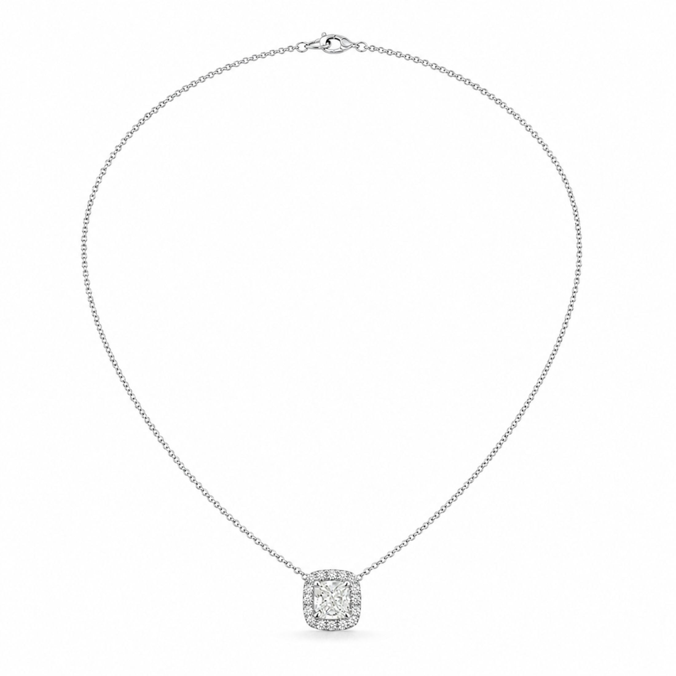 Orsay 2.26 Carat Diamond Halo Pedant Necklace in 18K White Gold
