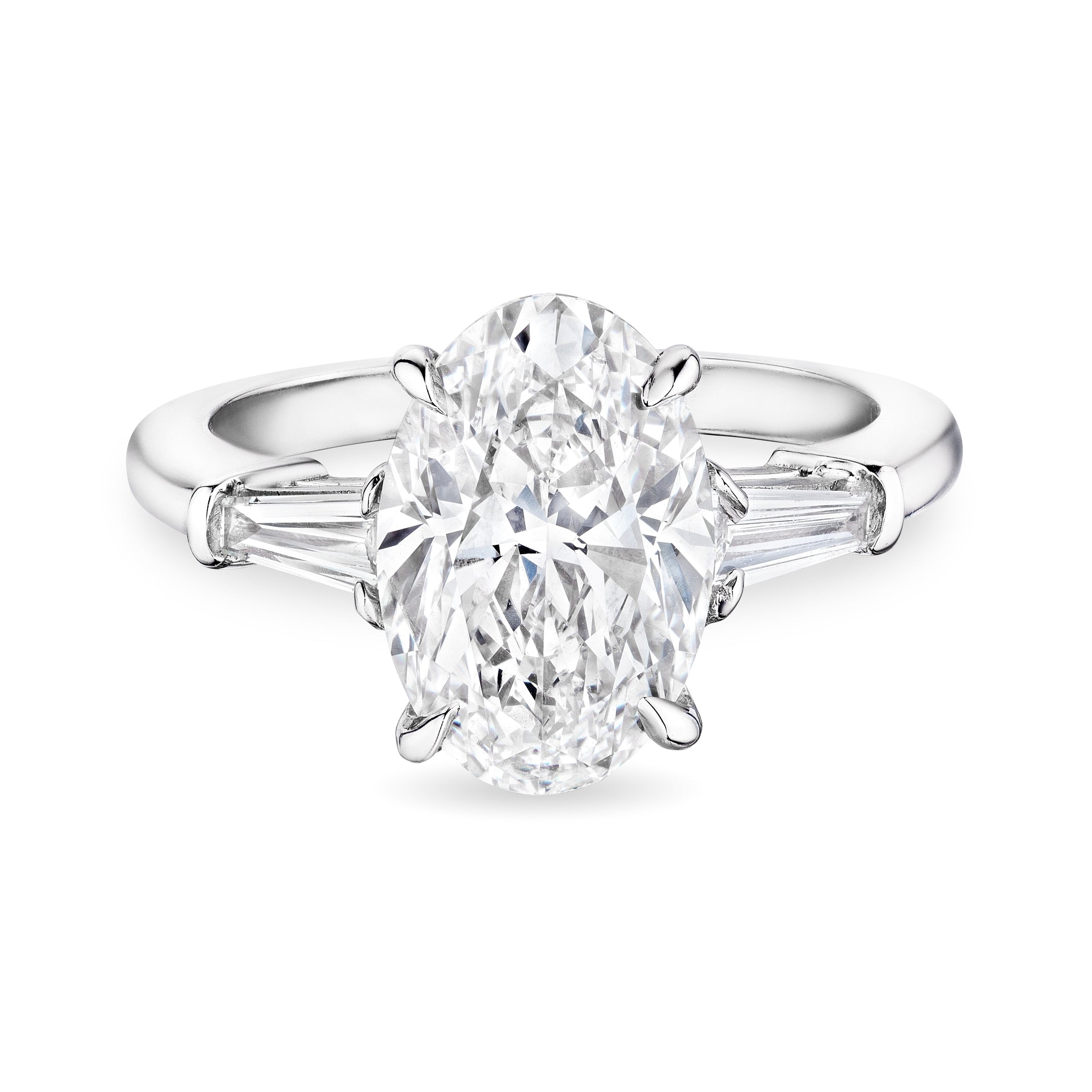 Oval Cut Diamond Ring with Tapered Baguettes, 3 CT Leviev Rings Rings Leviev 