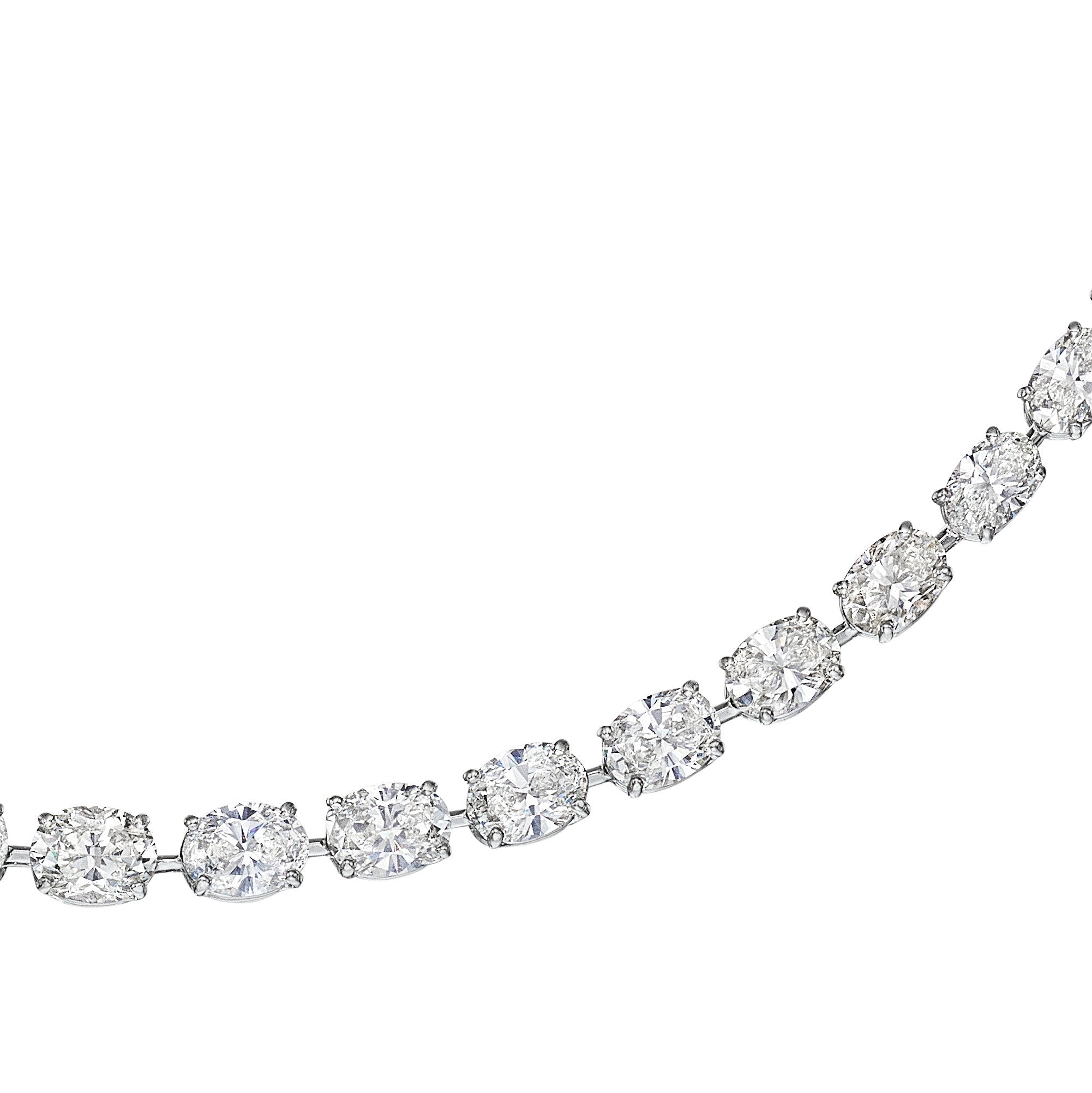 Close-up Leviev platinum oval diamond necklace cascading setting detail