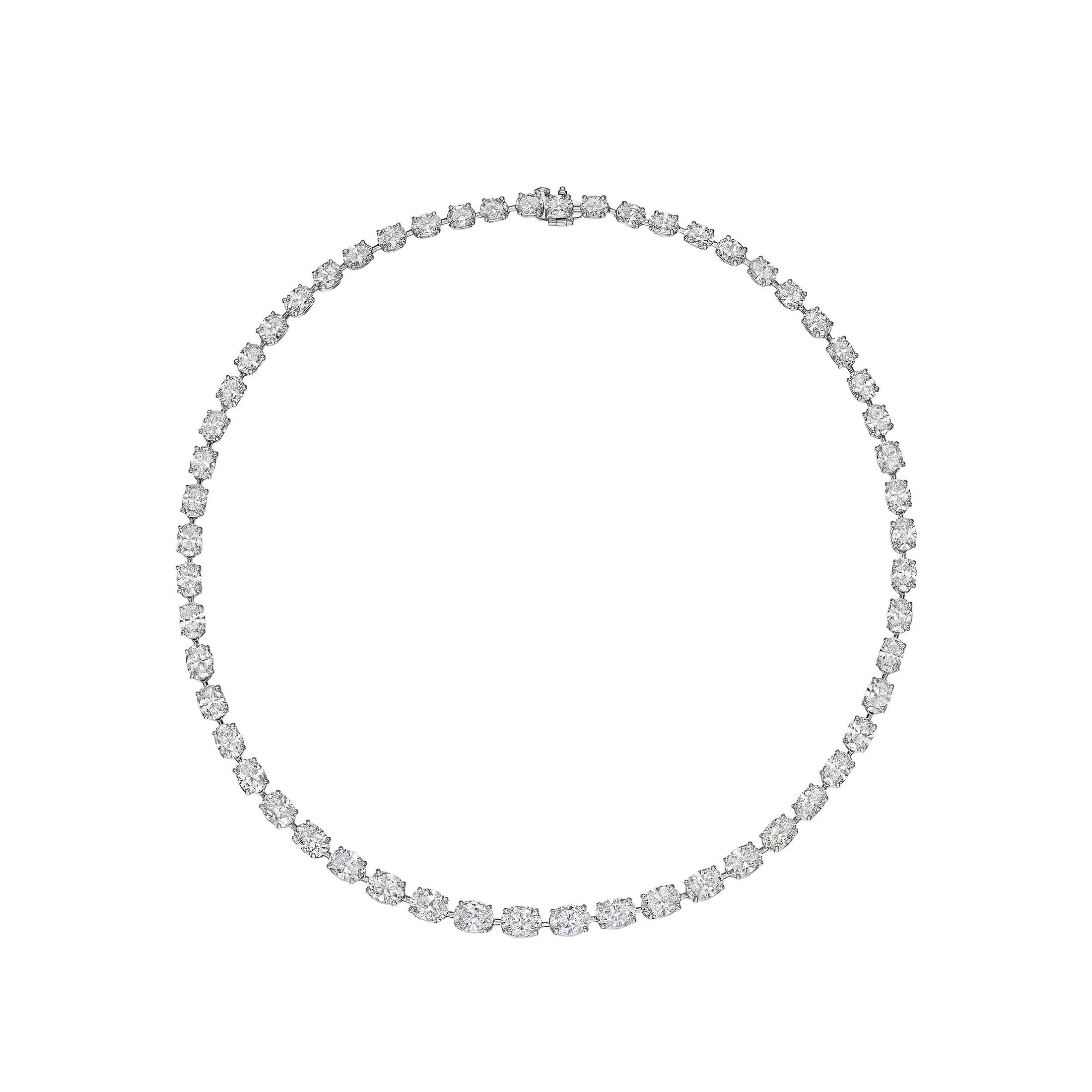 Leviev platinum oval cut diamond necklace full circle view with 56 stones