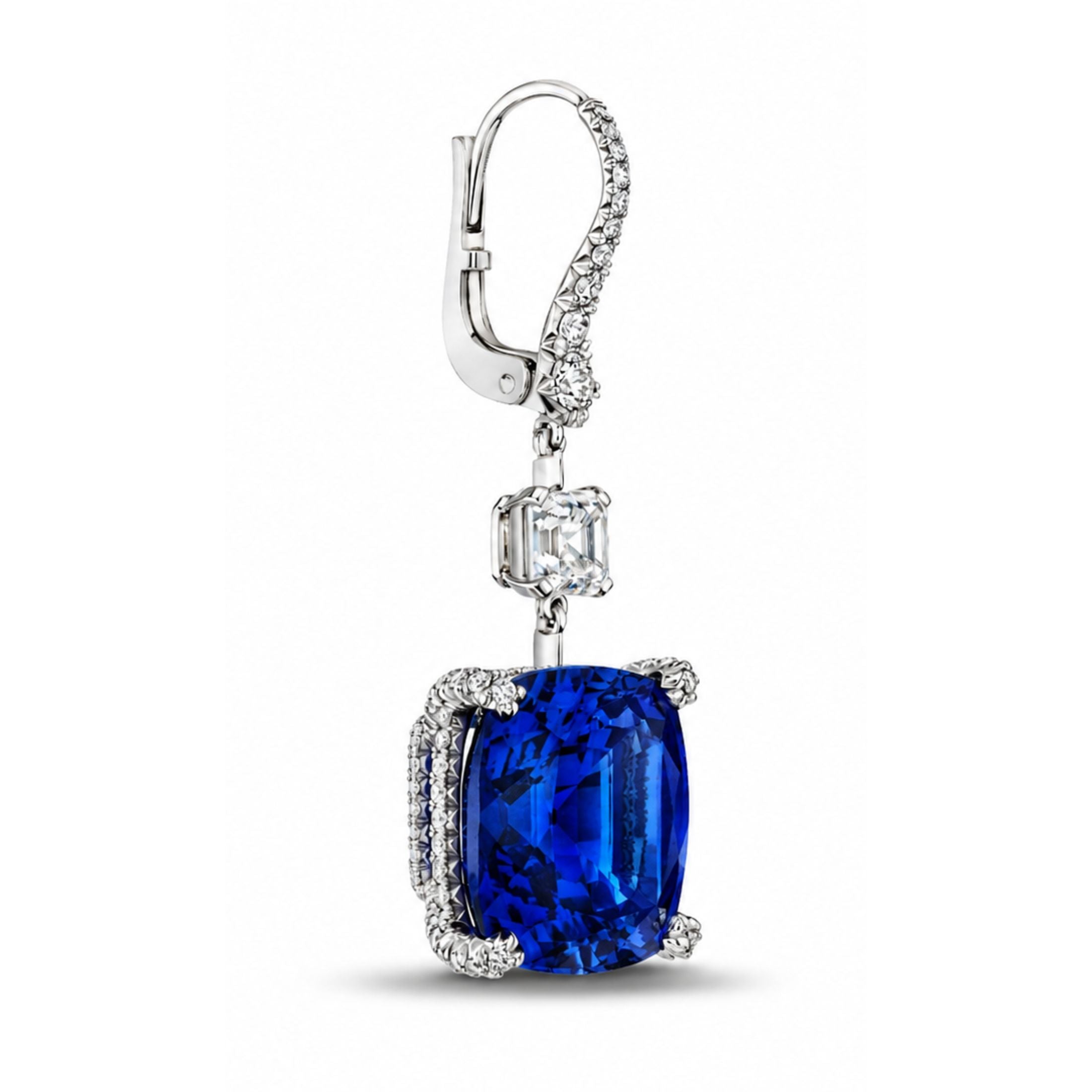 Palais Bleu 42.75 Carat Sapphire & Diamond Drop Earrings in Platinum