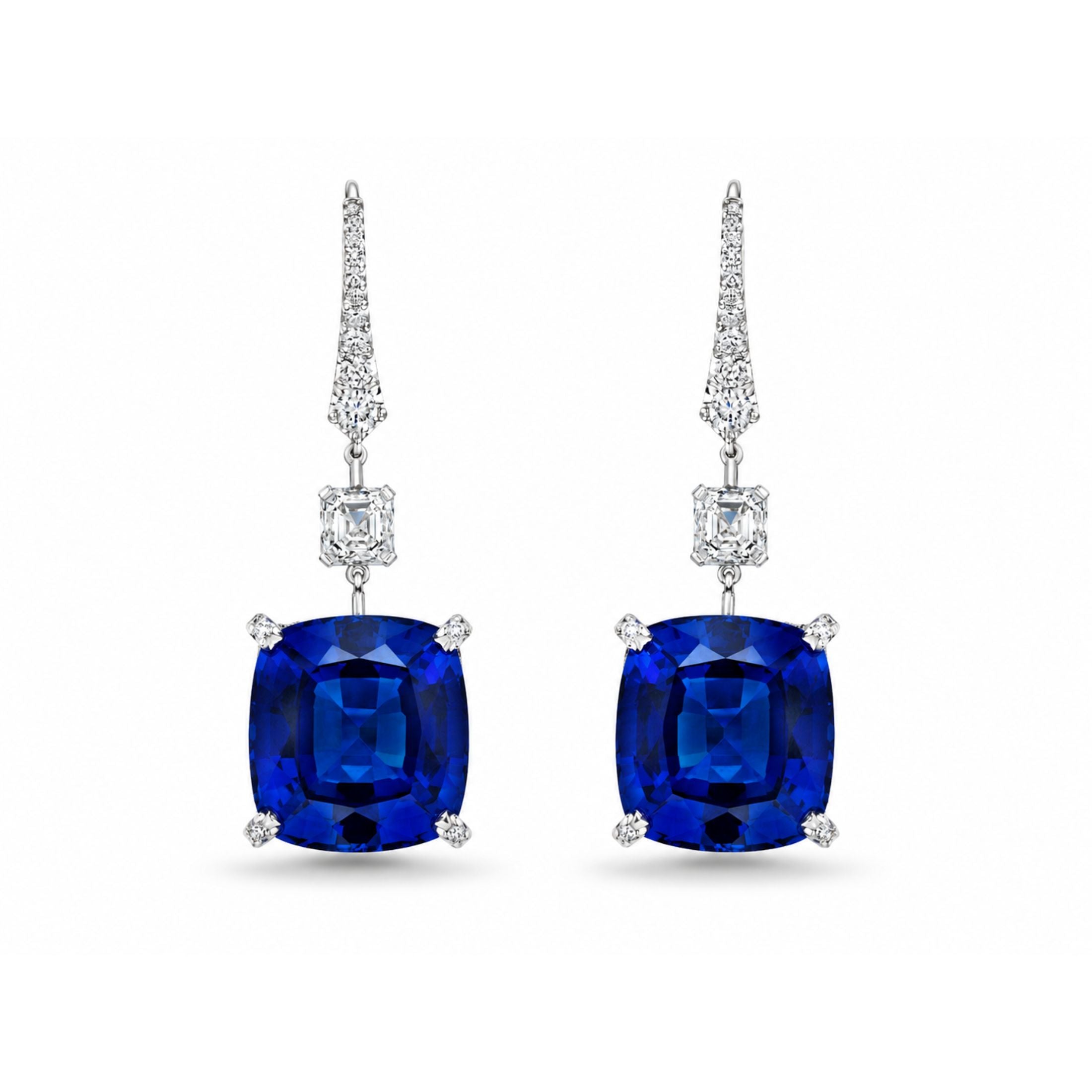 Palais Bleu 42.75 Carat Sapphire & Diamond Drop Earrings in Platinum