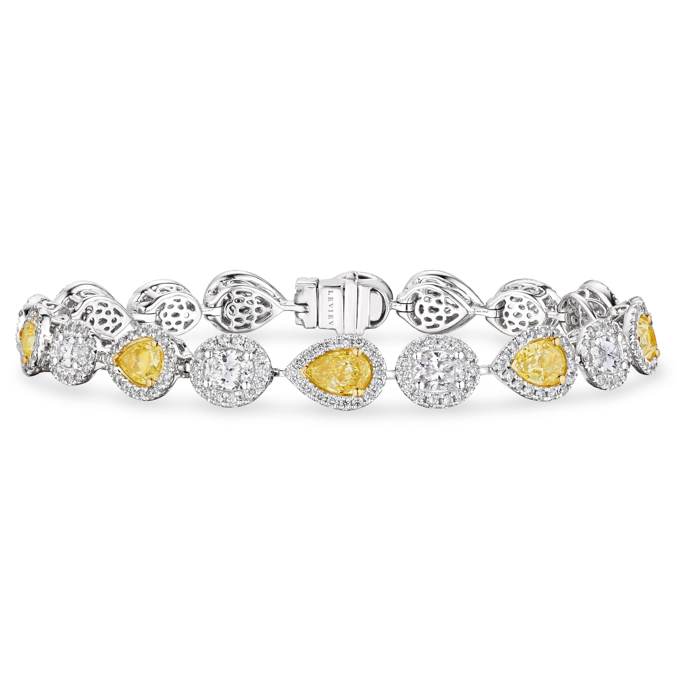 Pear Shaped Fancy Yellow Diamond Bracelet with Halo, 5 CT Leviev Bracelets Bracelets