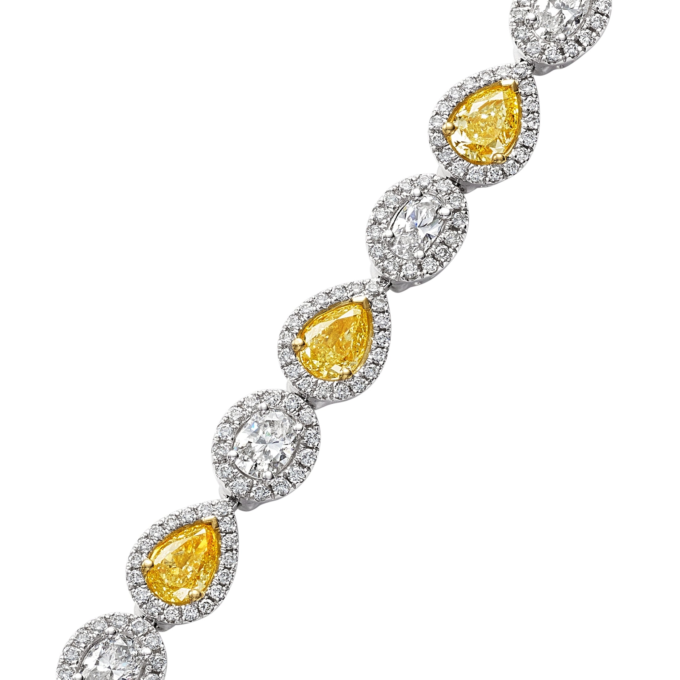 Pear Shaped Fancy Yellow Diamond Bracelet with Halo, 5 CT Leviev Bracelets Bracelets