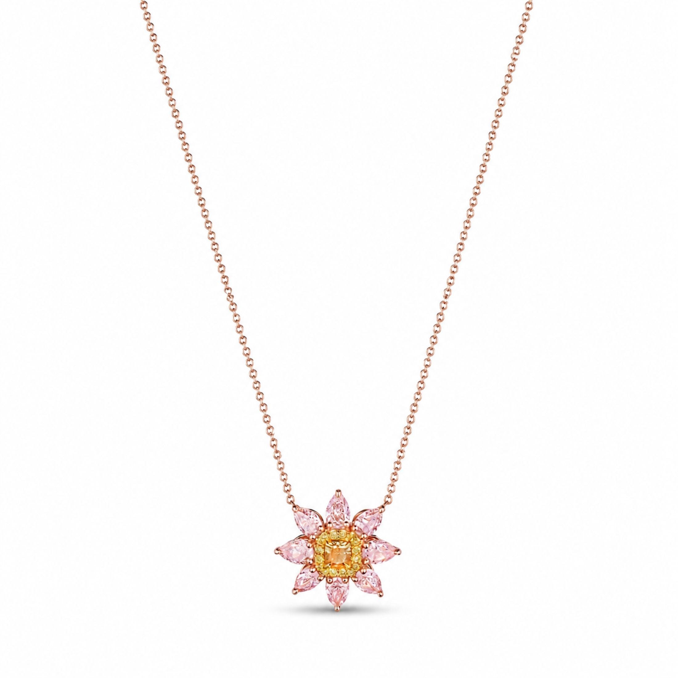 Peonia 2.59 Carat Fancy Yellow & Pink Marquise Diamond Pendant Necklace in 18K Rose Gold