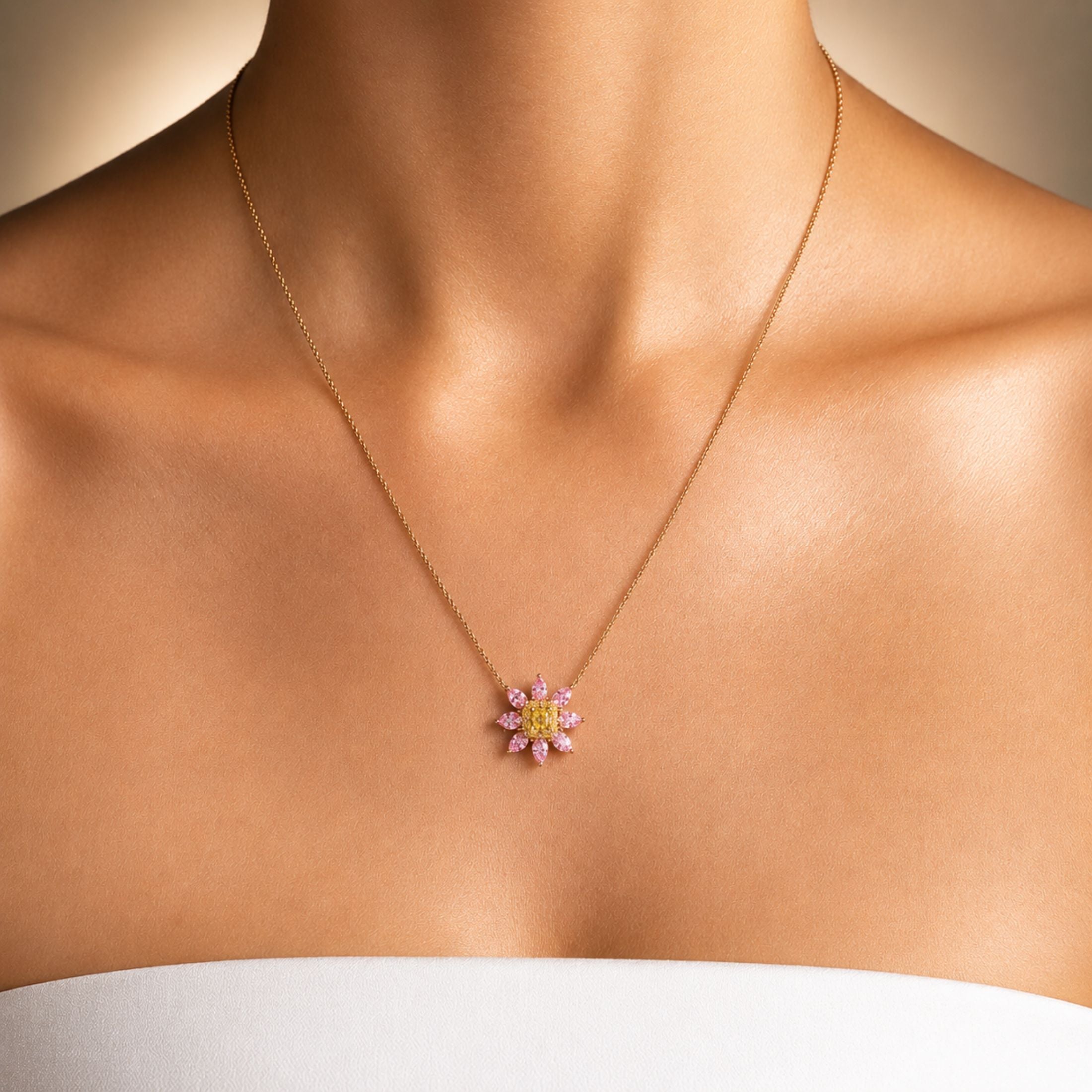 Peonia 2.59 Carat Fancy Yellow & Pink Marquise Diamond Pendant Necklace in 18K Rose Gold