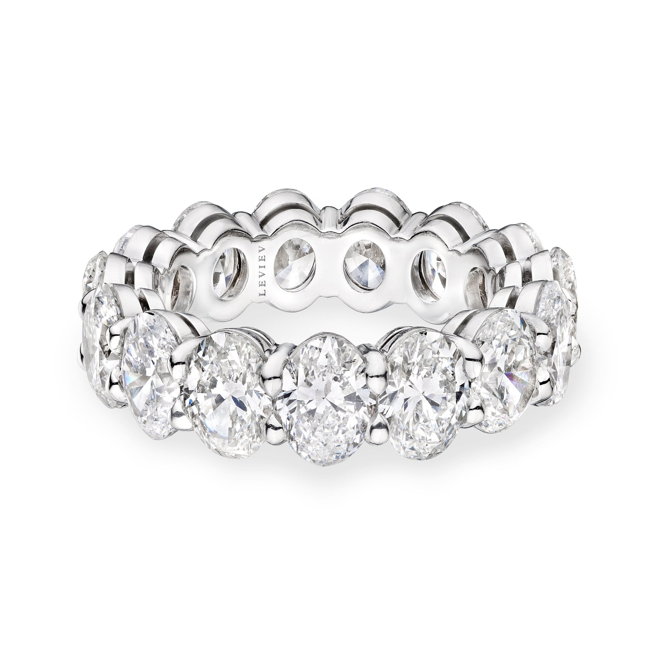 Top view Leviev platinum oval diamond eternity band full circle arrangement with openwork interior