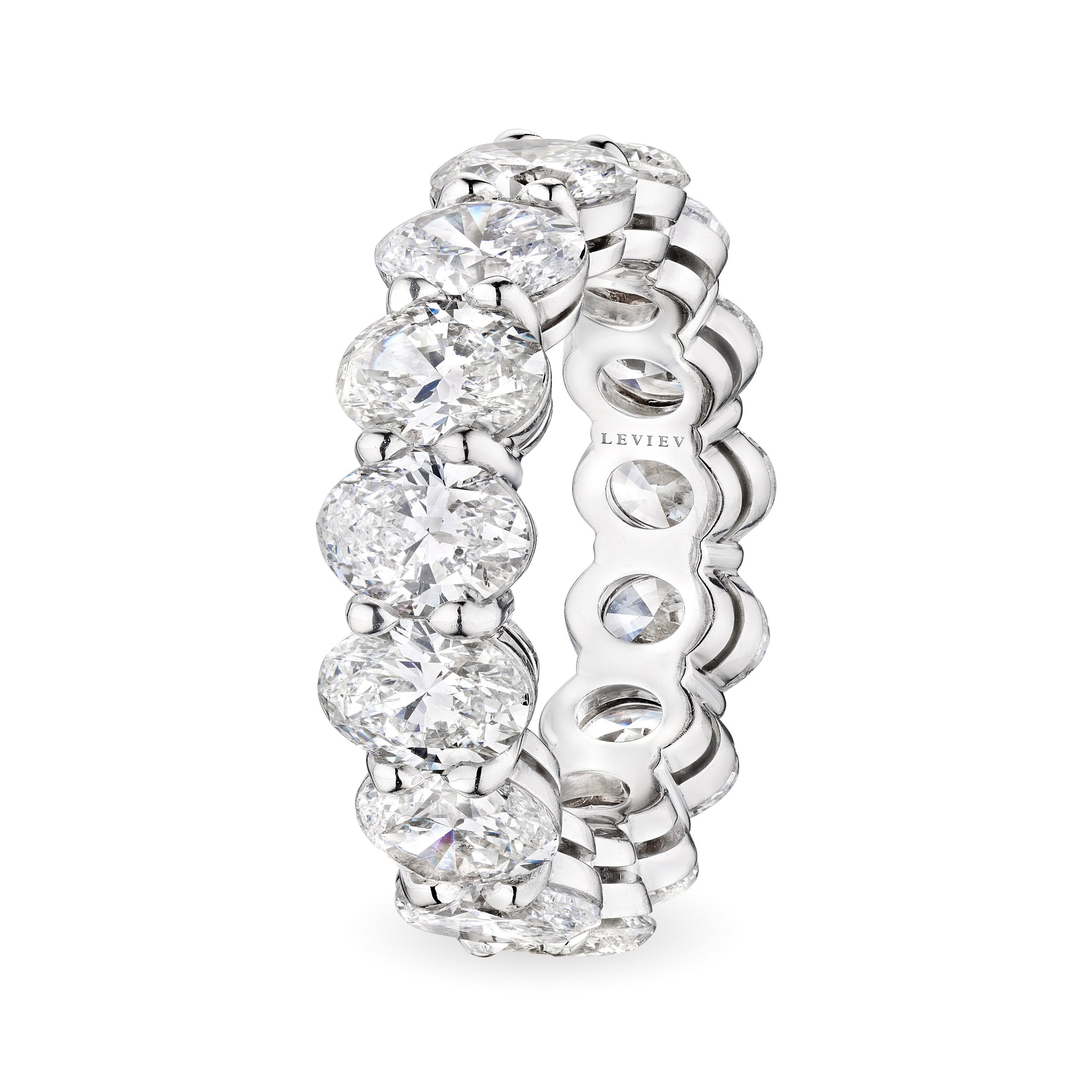 Leviev platinum oval cut diamond eternity band interior scalloped design with engraved brand name