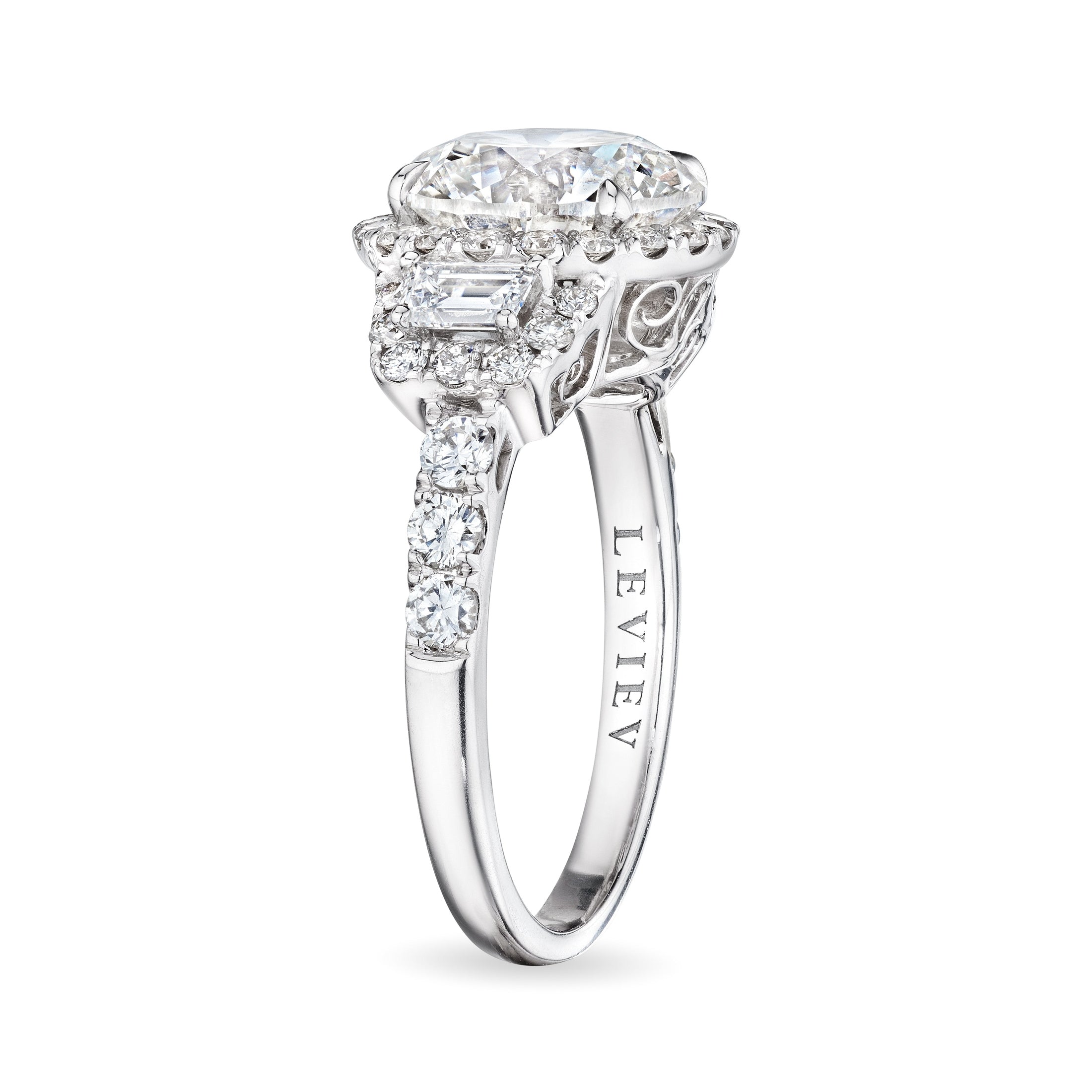 "Prestige" Ring with Round Shape Diamond and Trapezoids, 3 CT Leviev Rings Rings Leviev 
