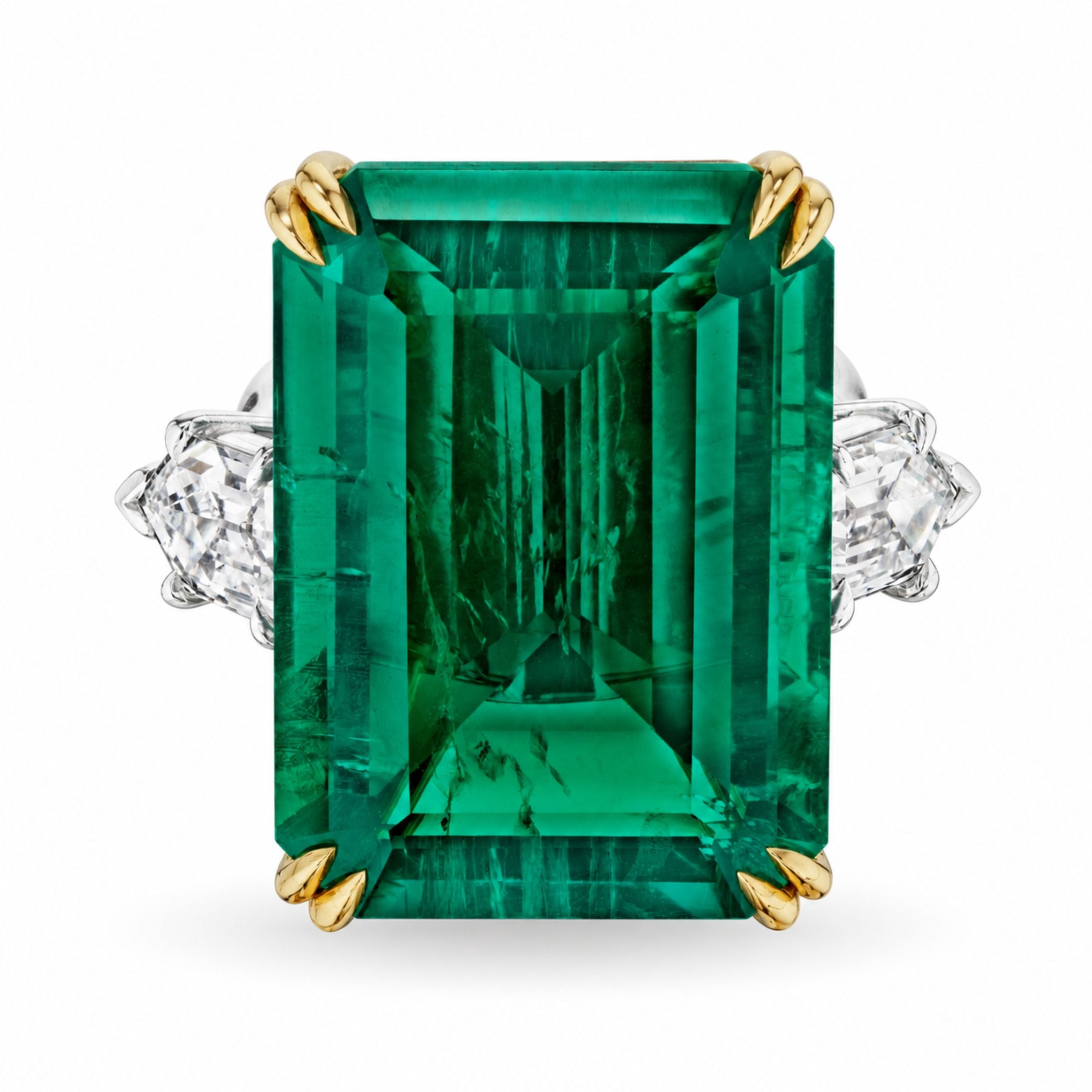 Evermont 28.09 Carat Emerald Cut Emerald & Diamond Ring in 18K White Gold & Platinum