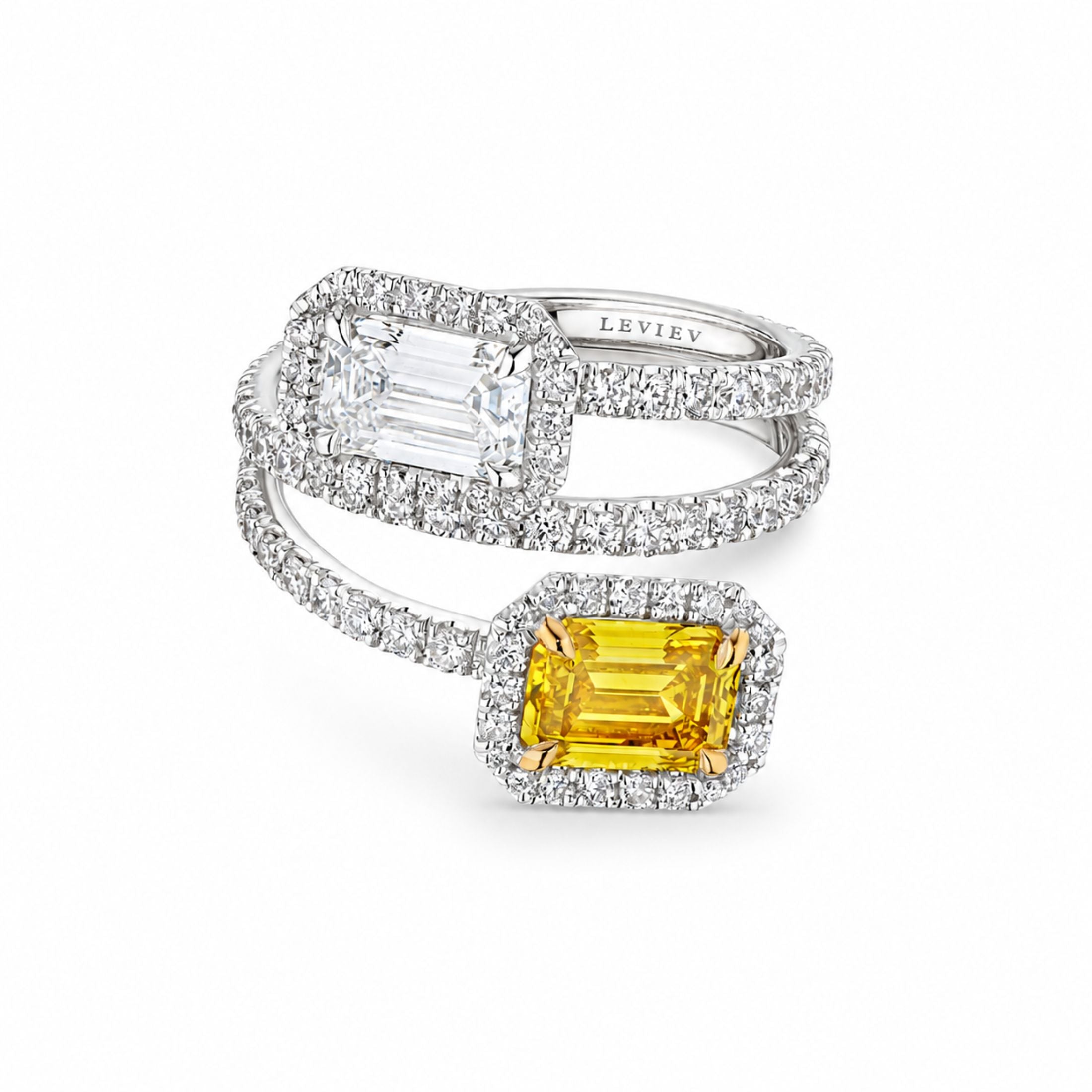 Gemini 3.12 Carat Fancy Yellow & White Diamond Bypass Ring in 18K White Gold