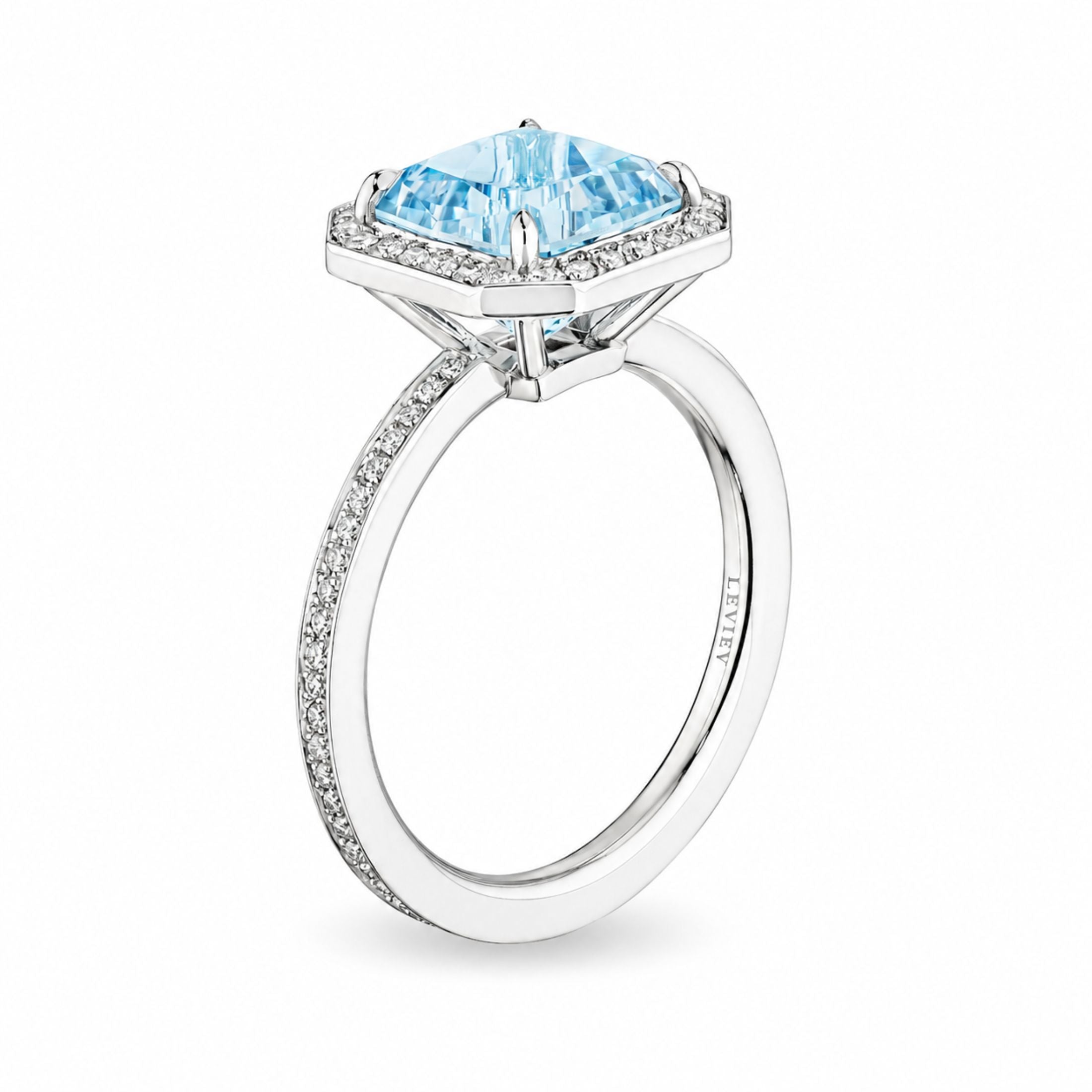 Ondine 3.0 Carat Aquamarine & Diamond Halo Ring in Platinum