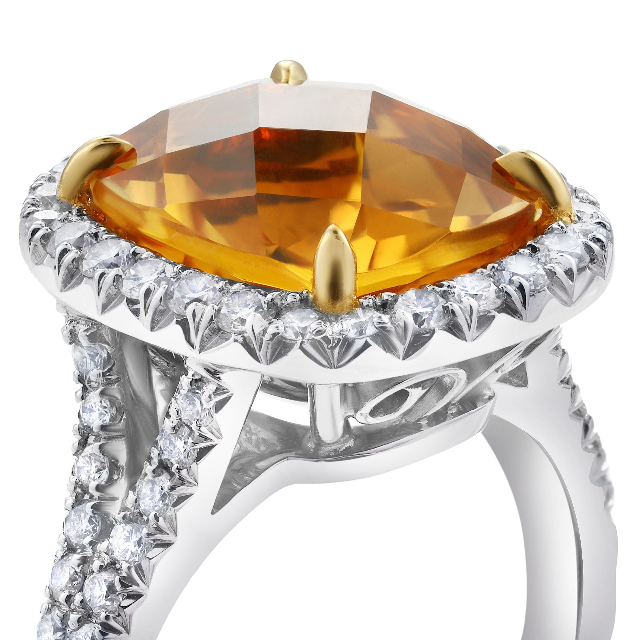 Ashby 0.45 Carat Yellow Citrine & Diamond Halo Ring in 18K White Gold & Platinum