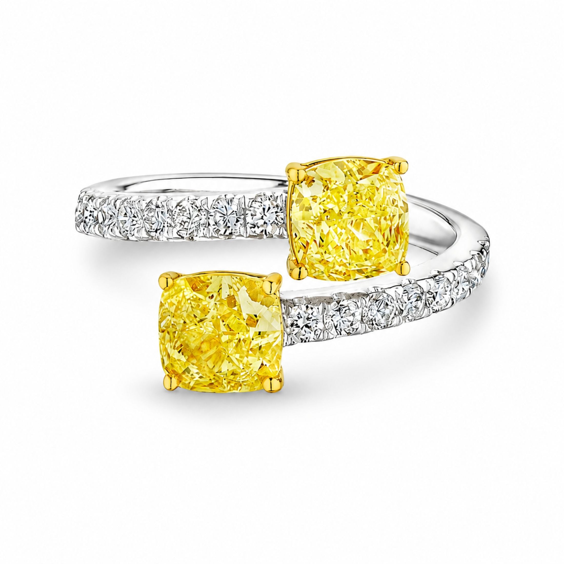 Evermore 2.31 Carat Fancy Yellow Marquise Diamond Bypass Ring in 18K Gold