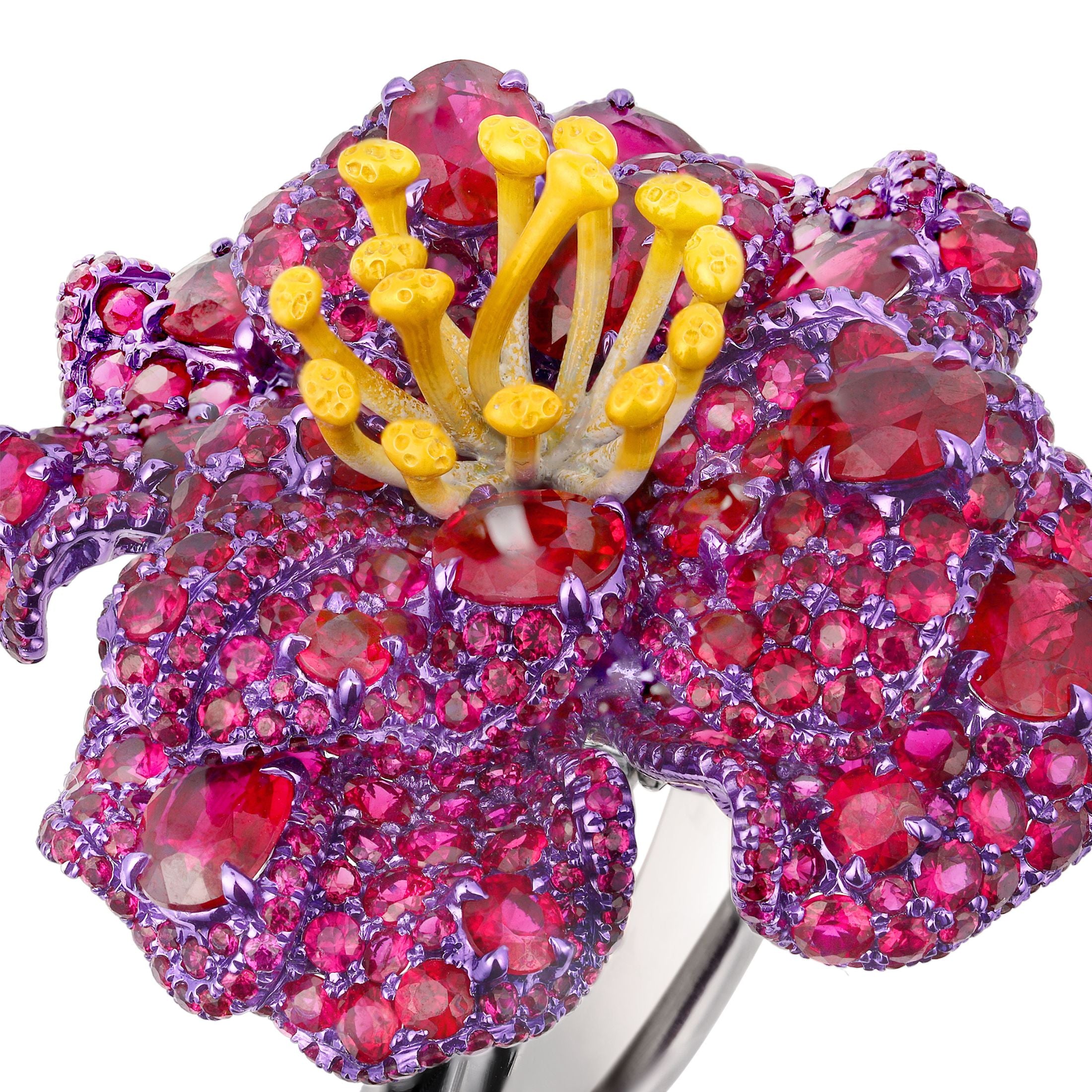 Ruby Hibiscus 3.22 Carat Ruby Ring in 18K White Gold