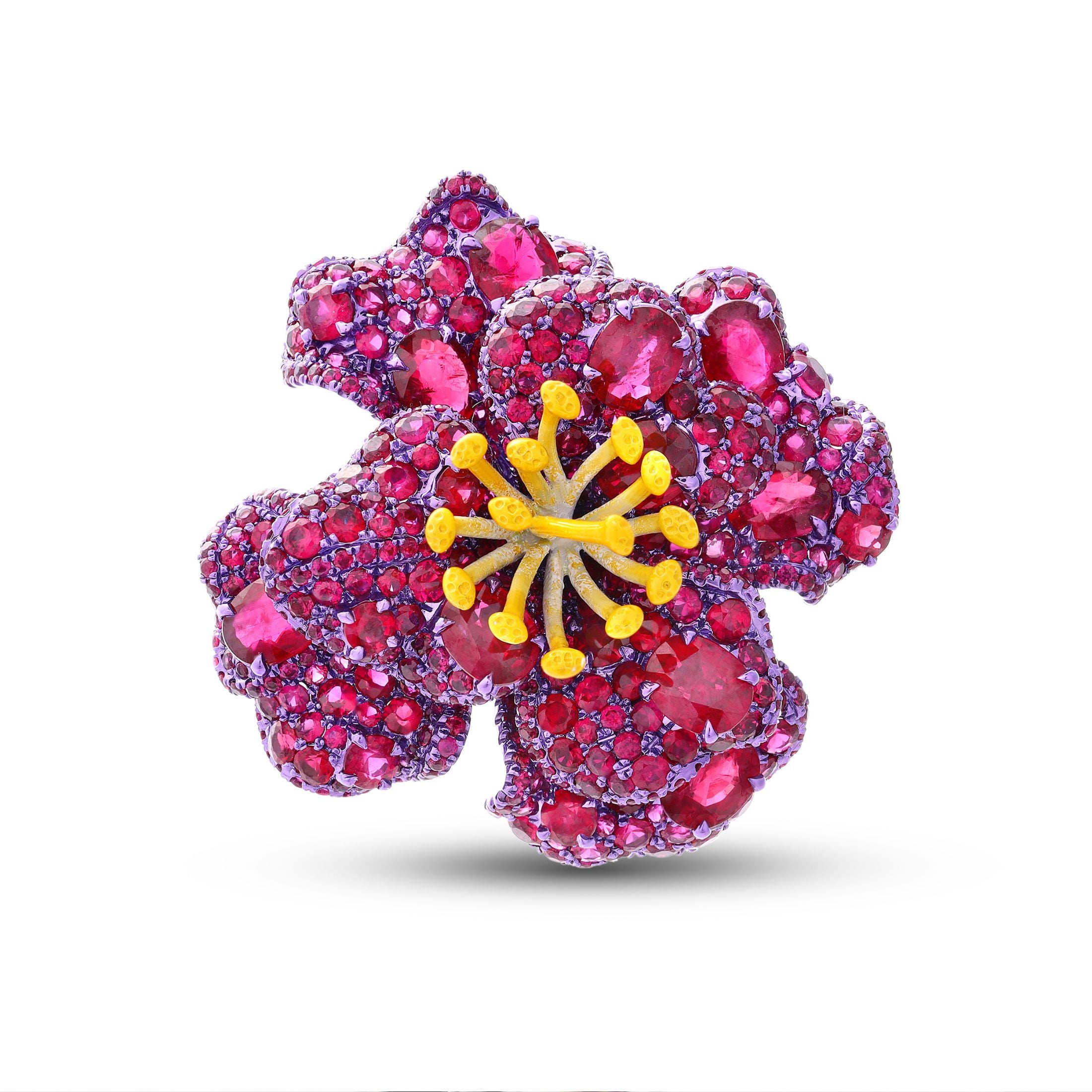 Ruby Hibiscus 3.22 Carat Ruby Ring in 18K White Gold