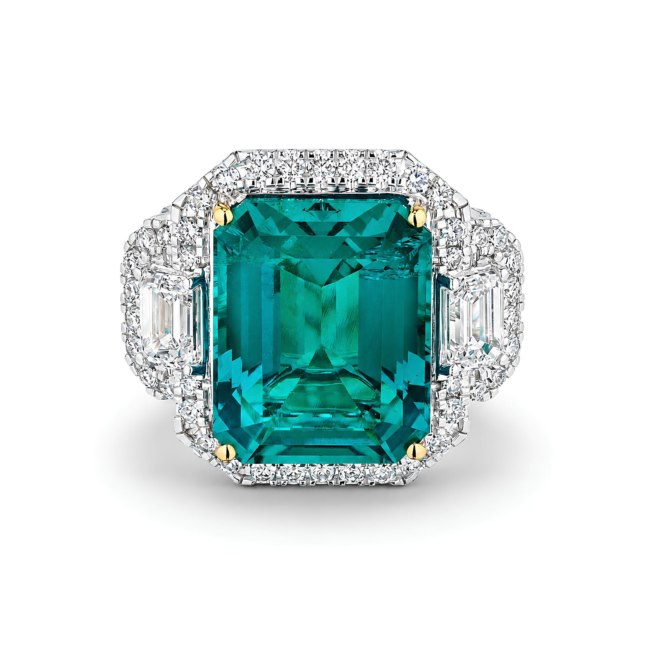 Maelis 12.47 Carat Colombian Emerald & Diamond Halo Ring in 14K White Gold