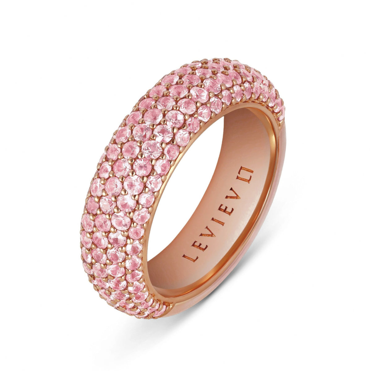 Angled view of Blush Pavé 6.0 Carat Pink Sapphire & Agate Ring in 18K Rose Gold