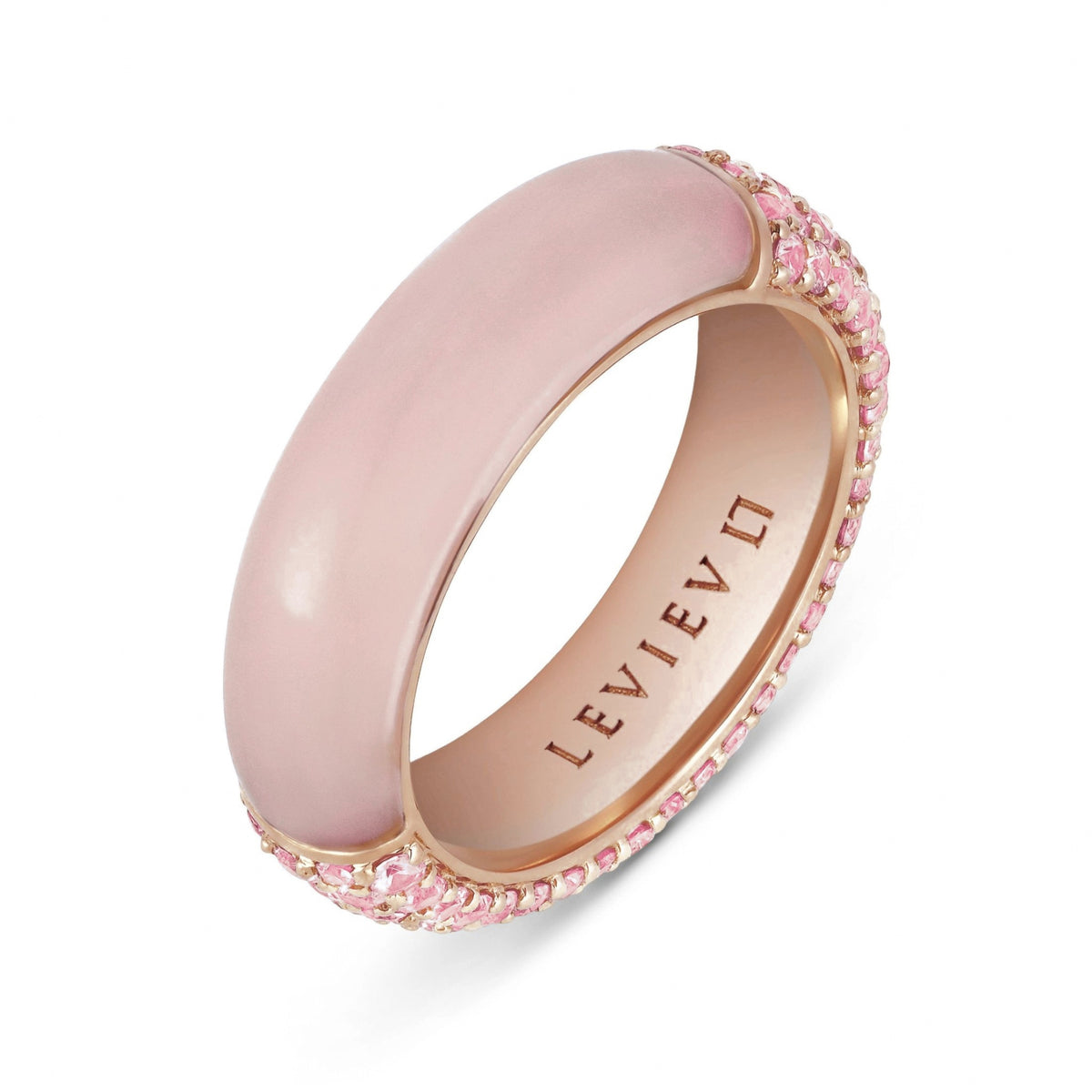 Interior and setting detail of Blush Pavé 6.0 Carat Pink Sapphire & Agate Ring in 18K Rose Gold