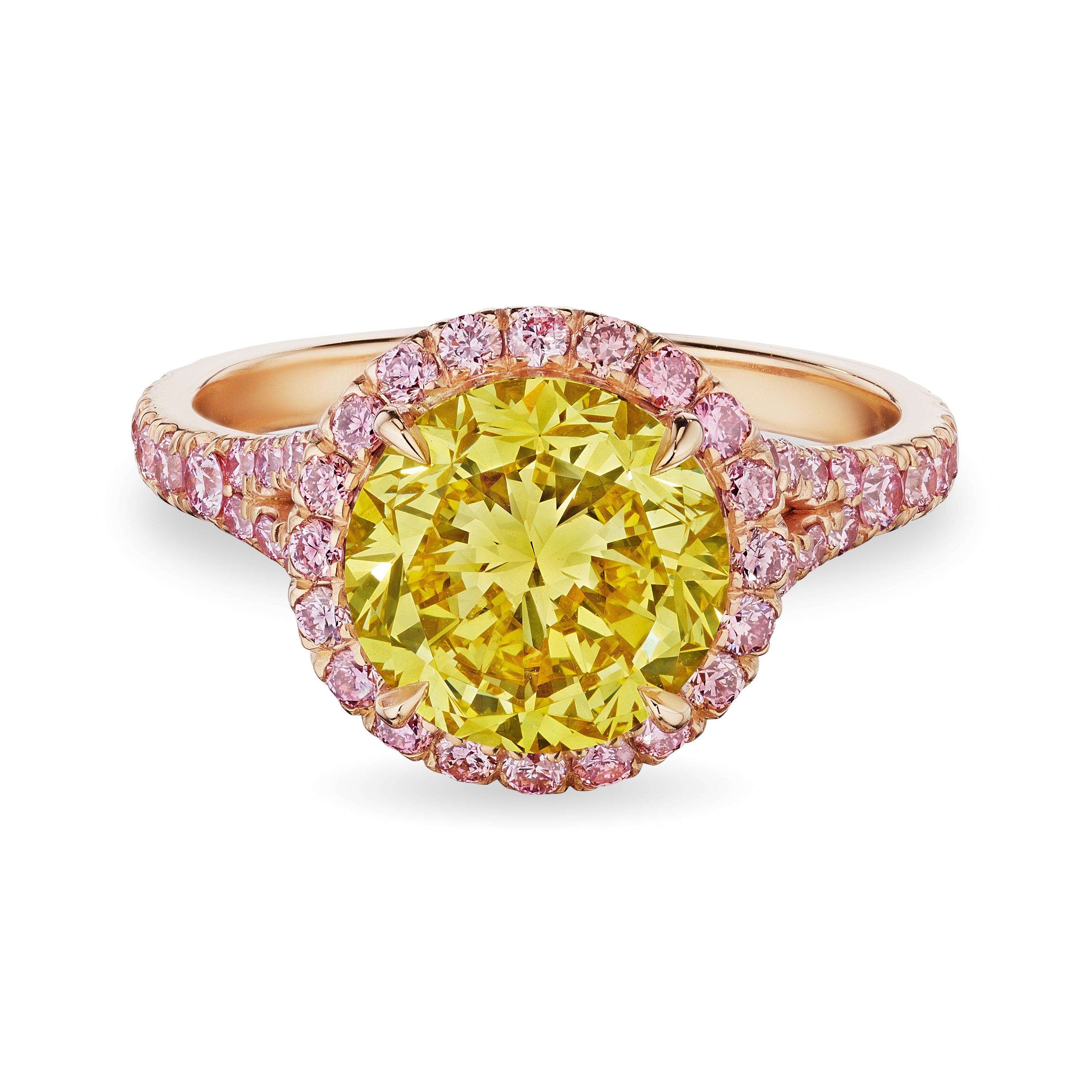 Round Cut Fancy Vivid Yellow Diamond Ring, 2 CT - LEVIEV