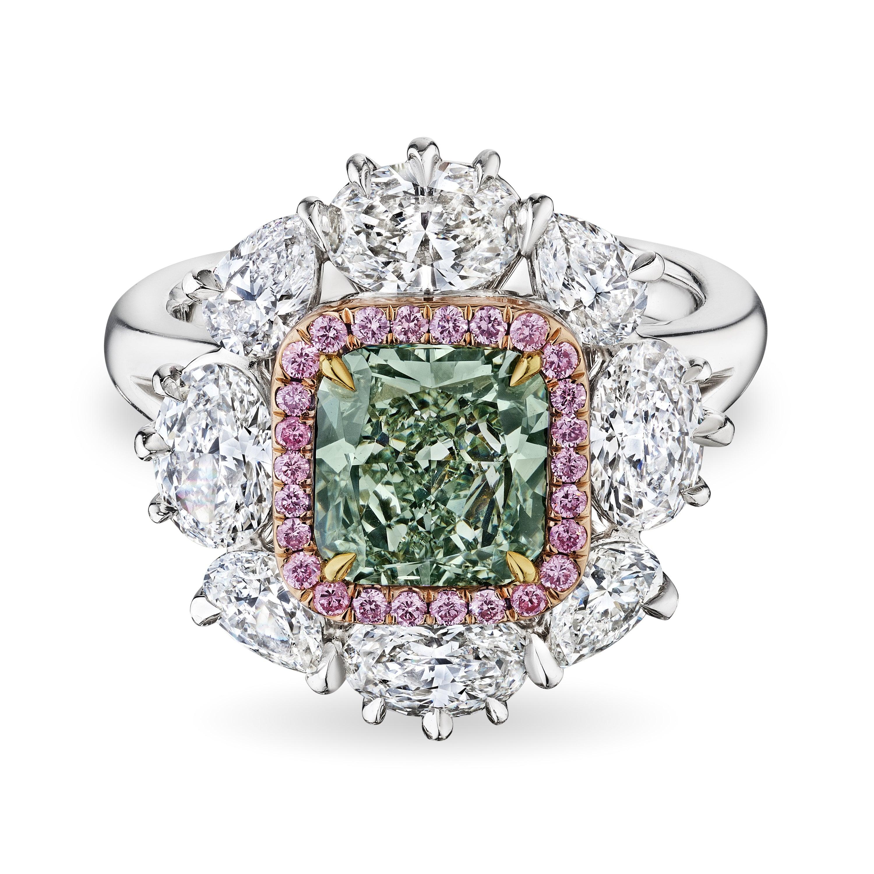 Cushion Cut Fancy Green Diamond Ring, 2 CT