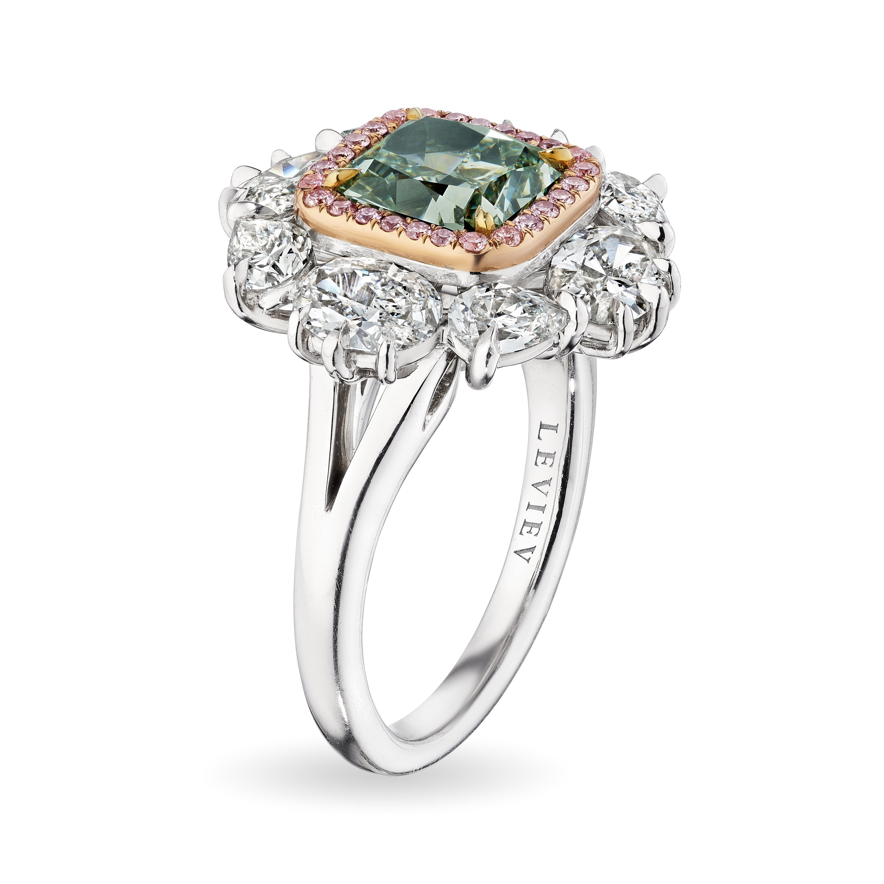 Cushion Cut Fancy Green Diamond Ring, 2 CT