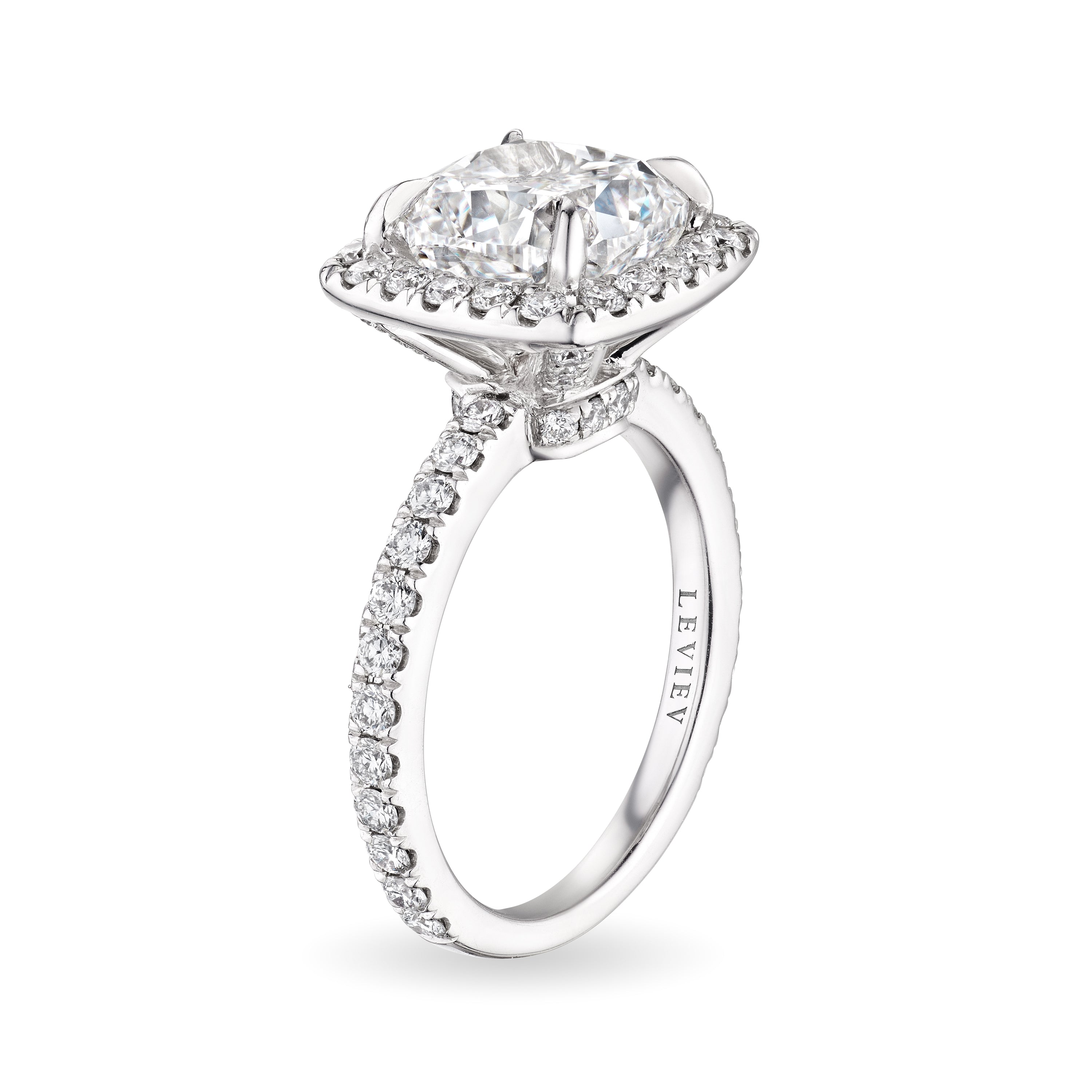 Cushion Cut Diamond Ring with Halo, 3.5 CT