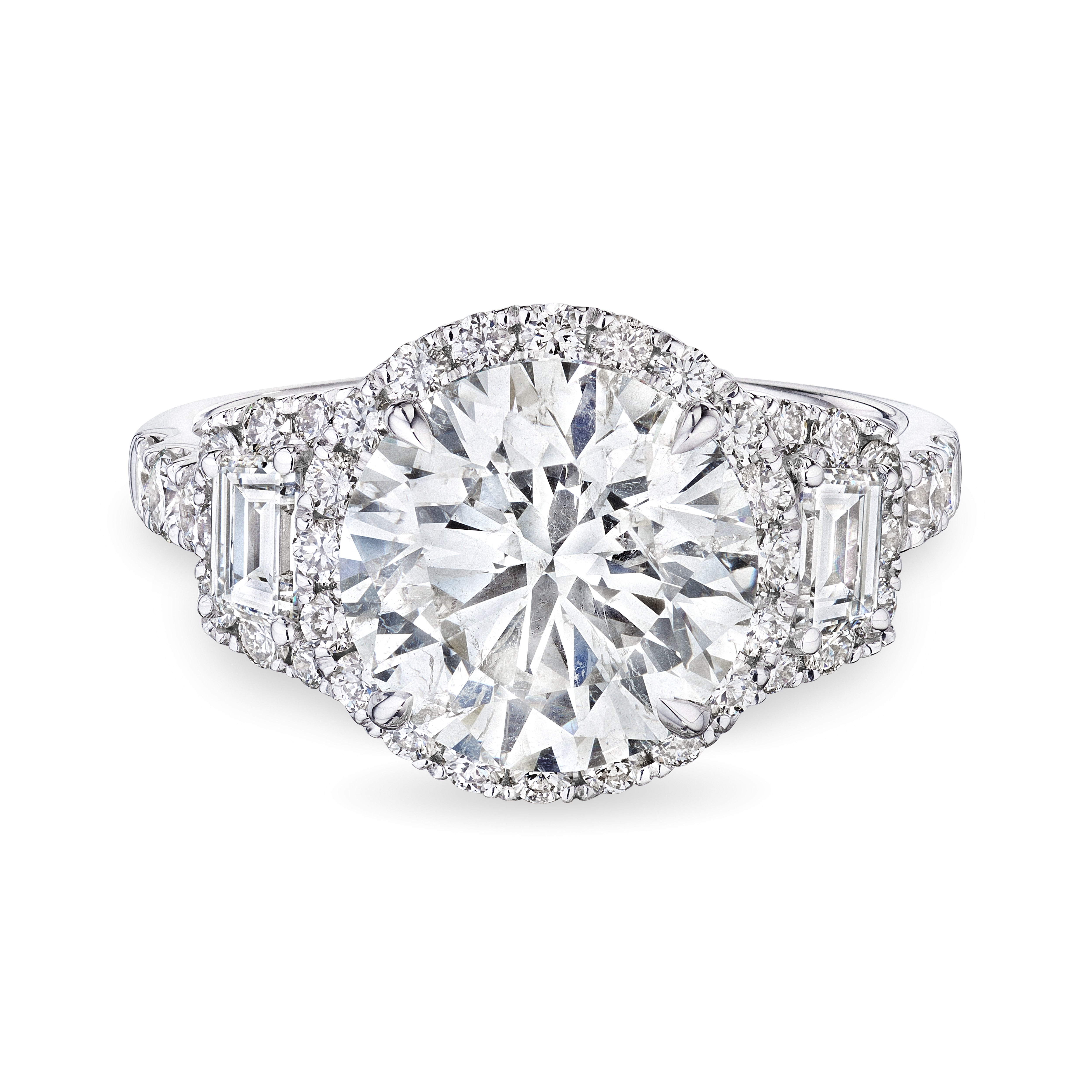 "Prestige" Ring with Round Shape Diamond and Trapezoids, 3 CT - LEVIEV