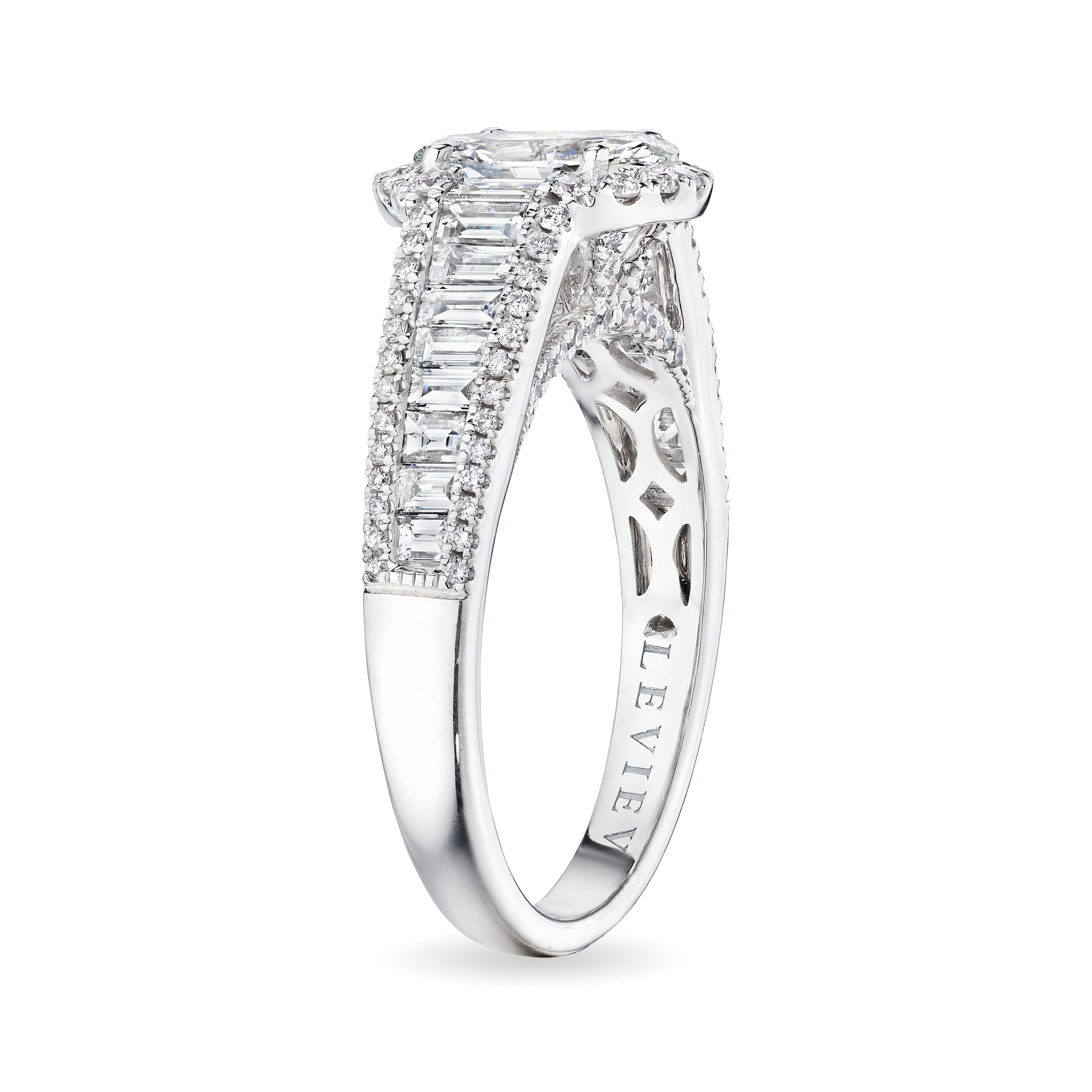 'Anne' Oval Cut Diamond Ring with Baguette and Round Diamonds - LEVIEV