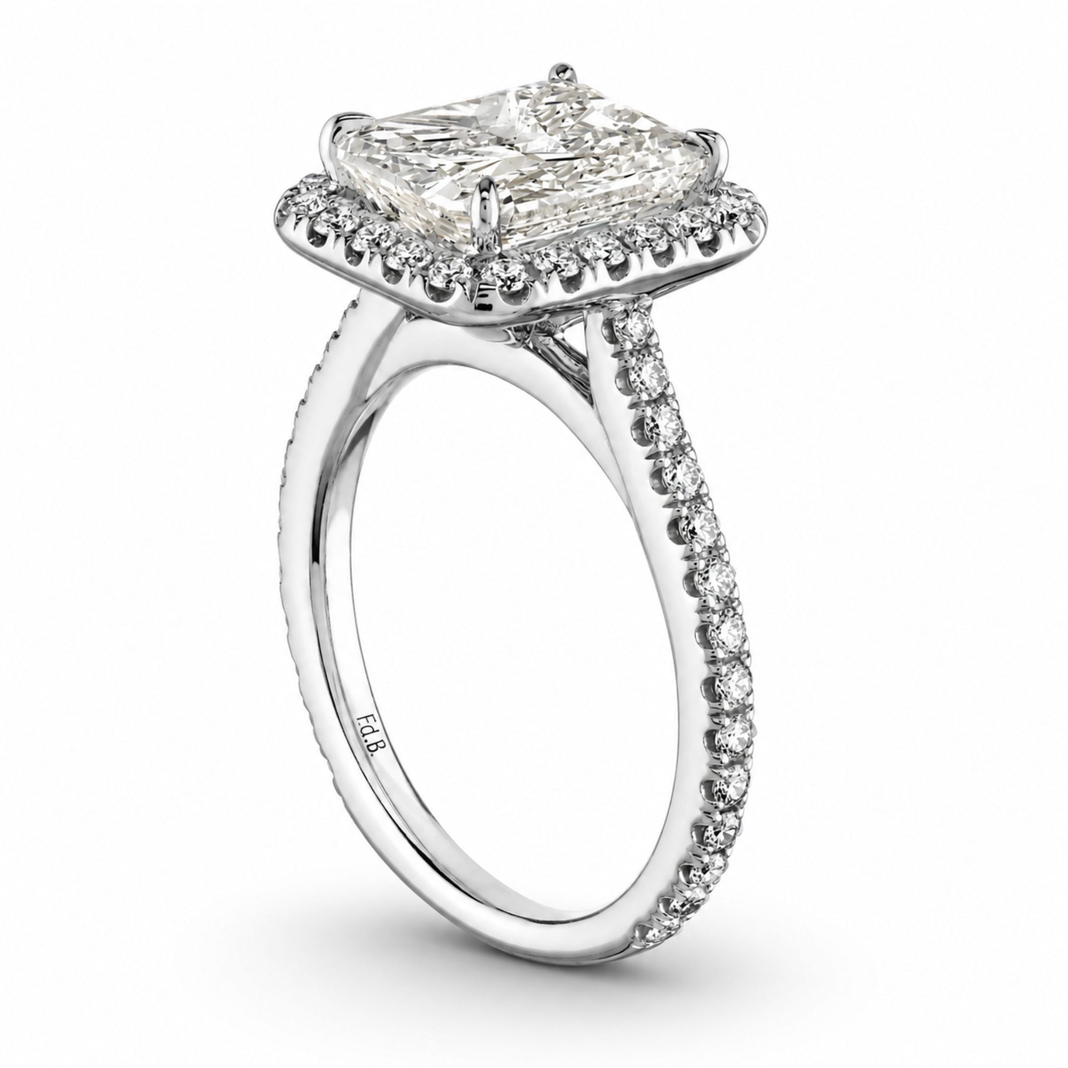 Radiant Cut Diamond Ring with Round Diamond Pave, 3.36 CT