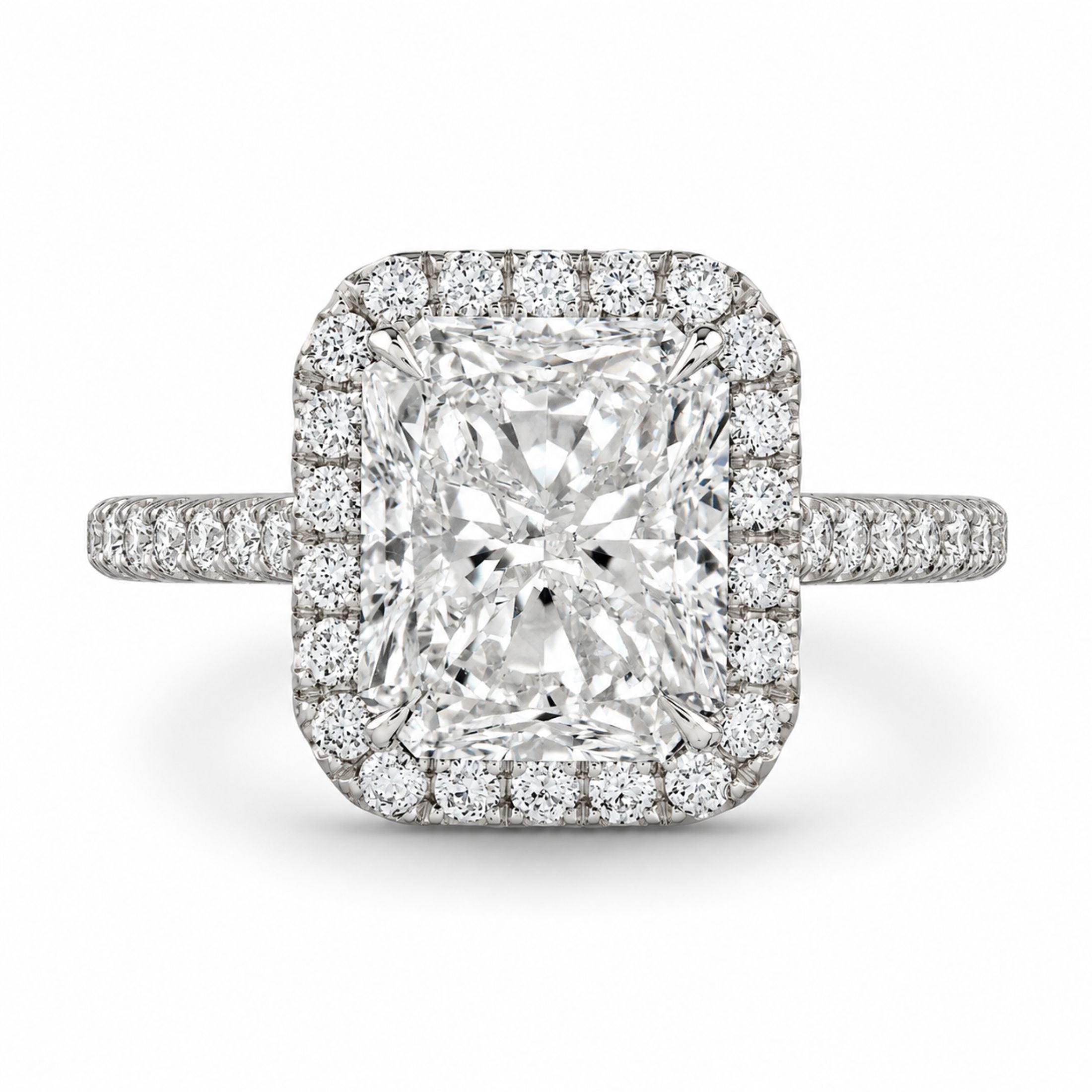 Radiant Cut Diamond Ring with Round Diamond Pave, 3.36 CT