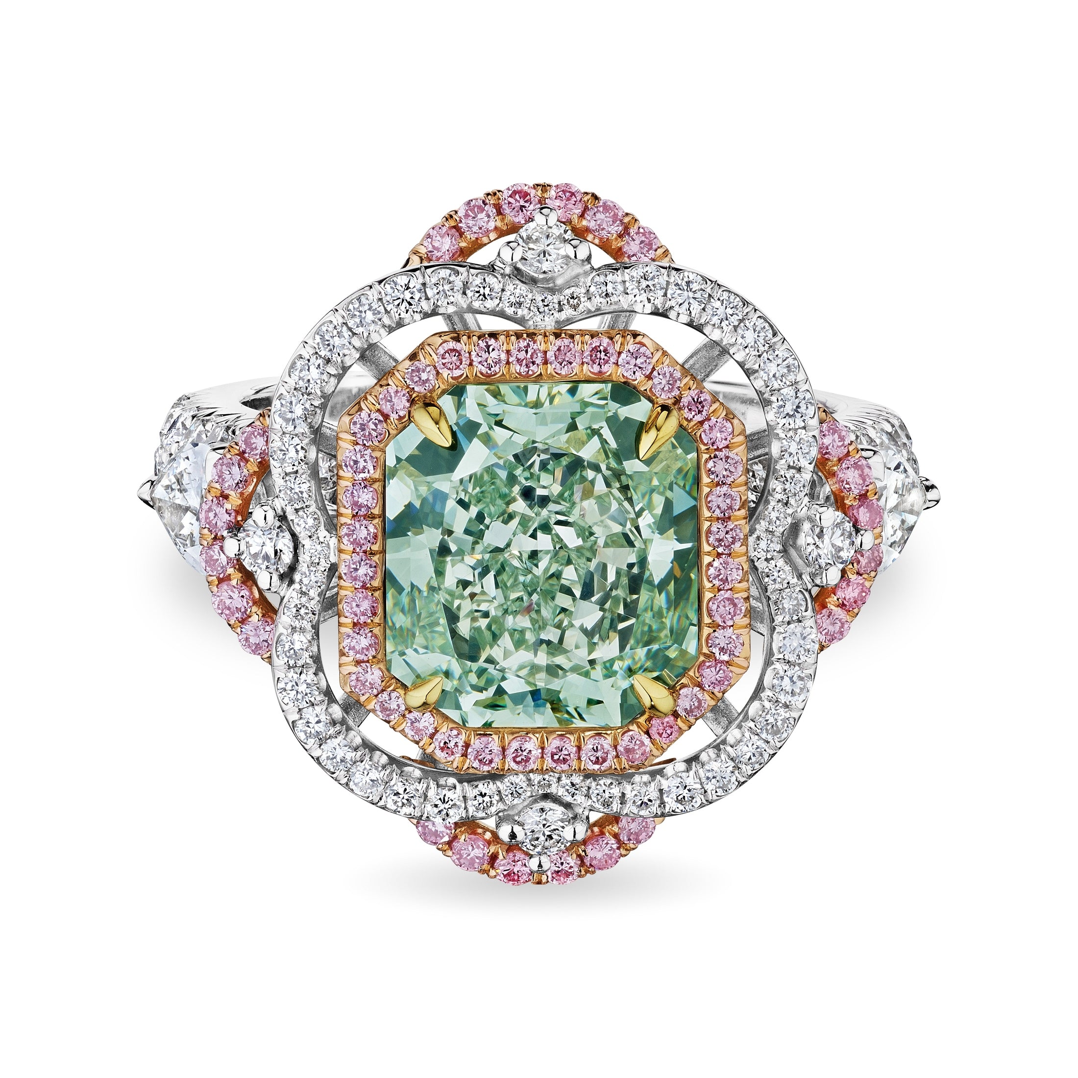 Radiant Shape Cut Fancy Green Diamond Ring,  3 CT - Leviev 
