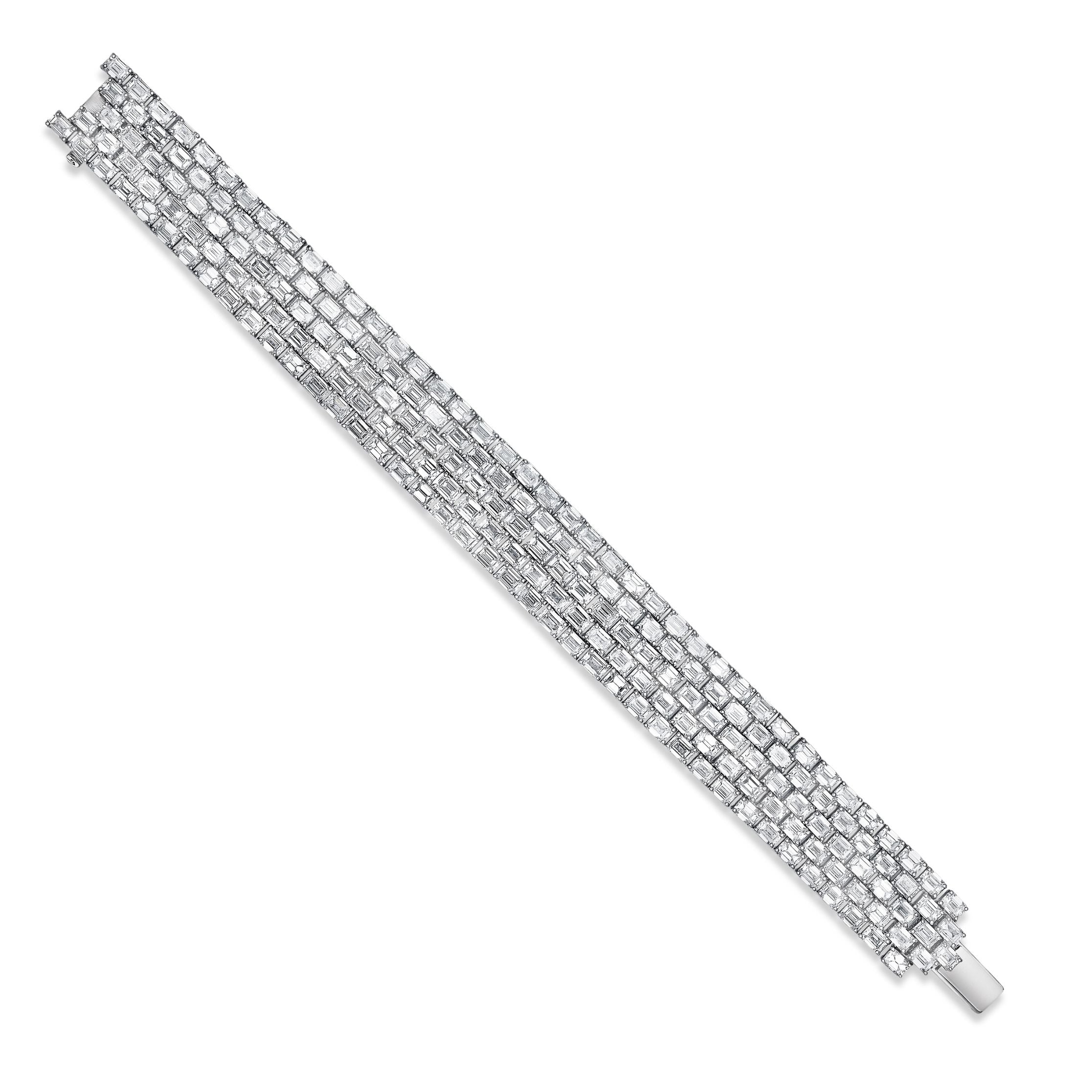 Regency 39.06 Carat Emerald Cut Diamond Bracelet in 18K White Gold
