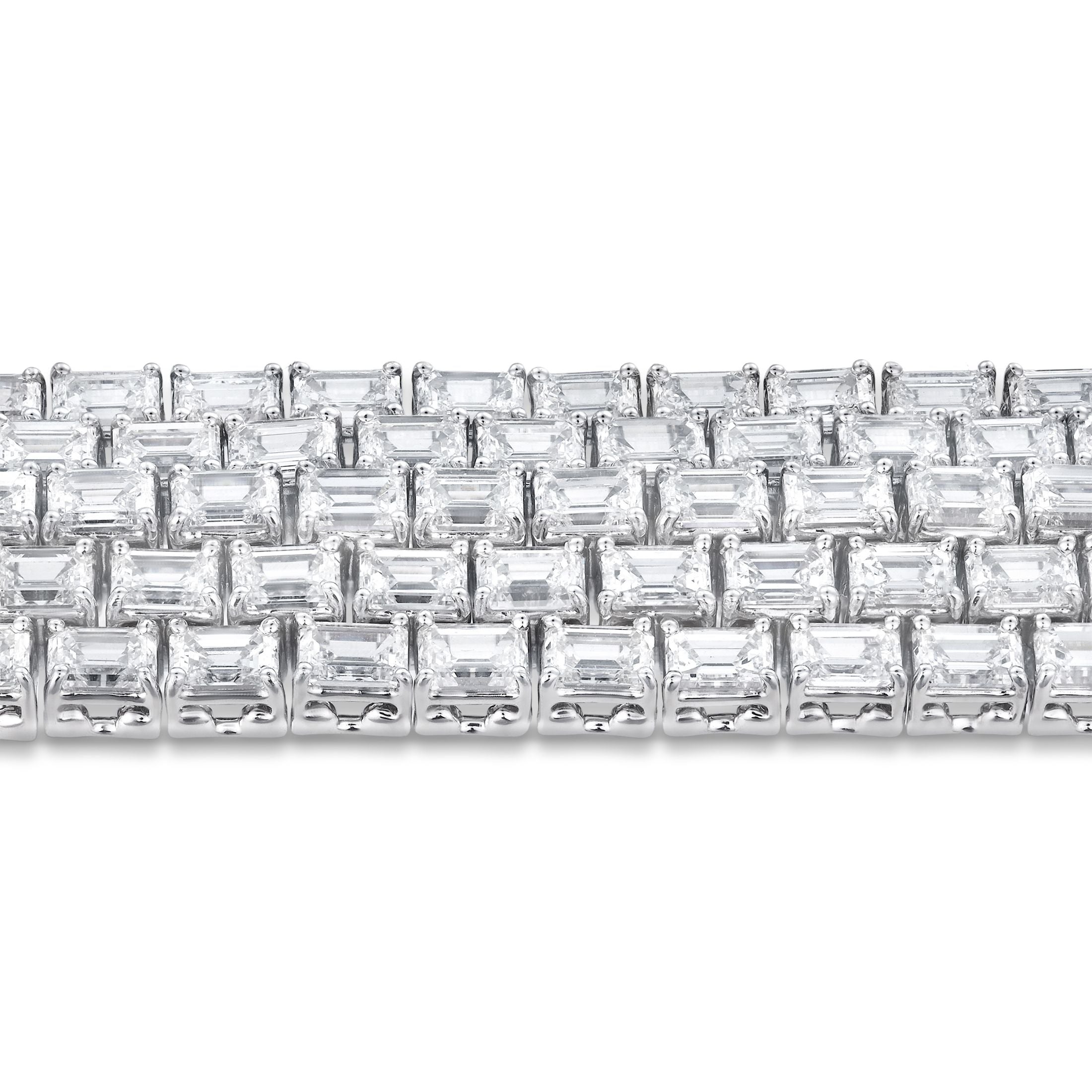 Regency 39.06 Carat Emerald Cut Diamond Bracelet in 18K White Gold