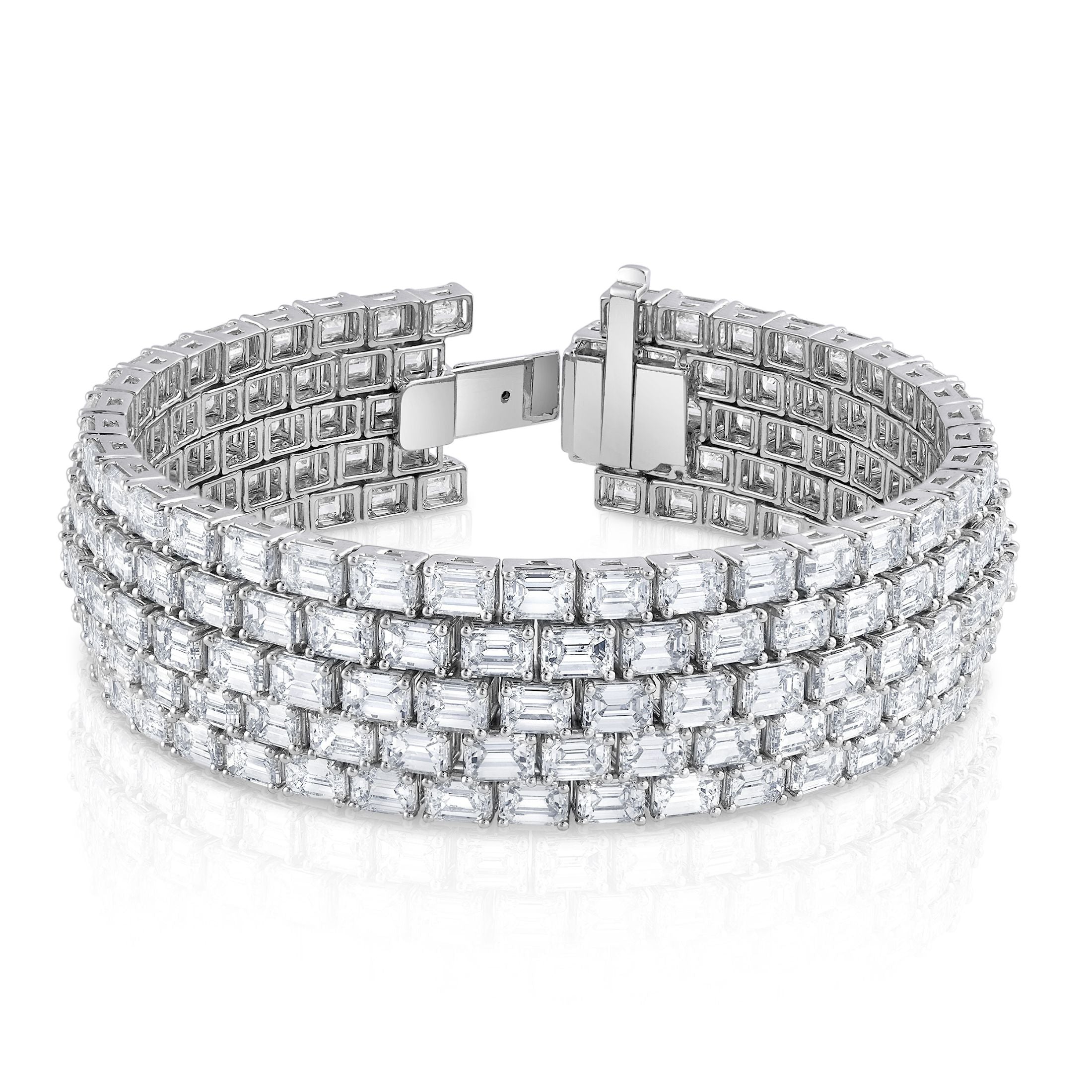 Leviev Rhythm Break 59.27 carat diamond bracelet in 18K white gold with four parallel emerald-cut rows