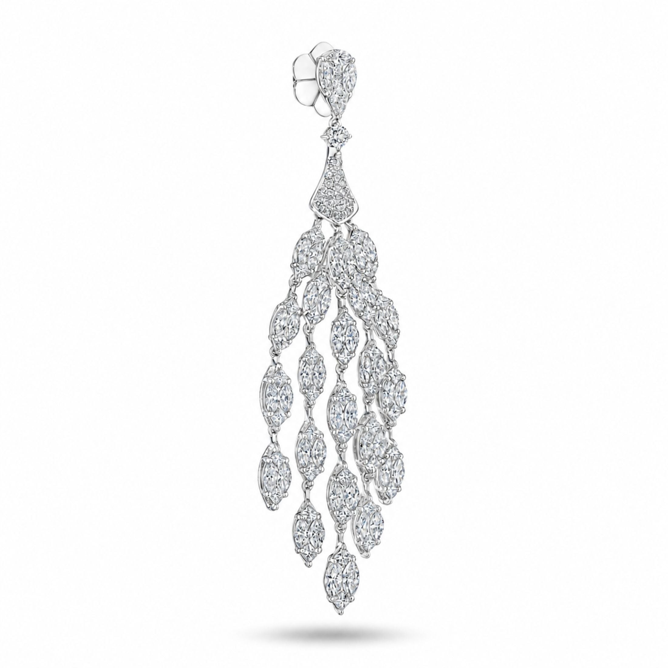 Single Leviev Rivulet diamond earring in 18K white gold with cascading marquise and pear-cut stones