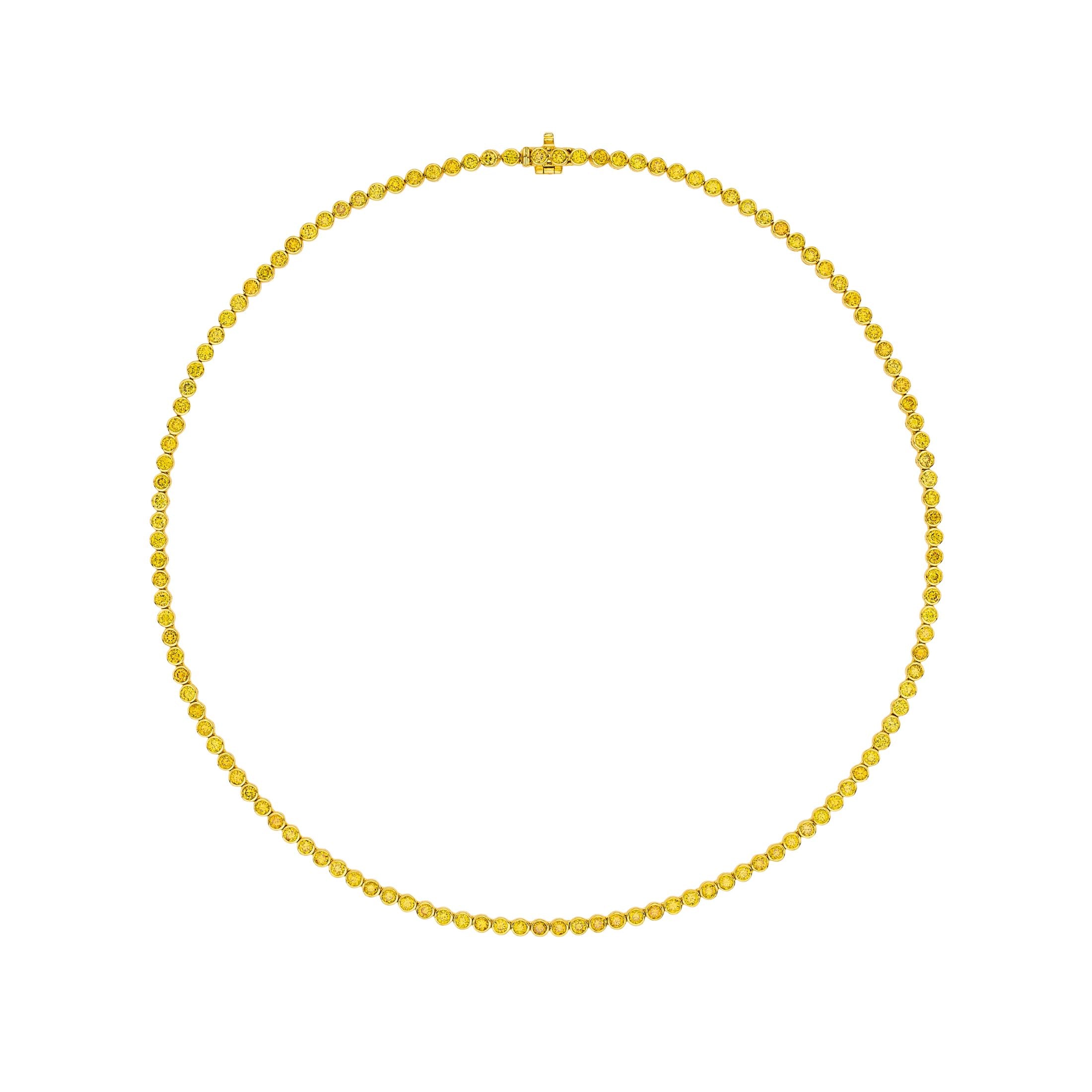 Rosalie 7.56 Carat Fancy Deep Yellow Diamond Rivière Necklace in 18K Yellow Gold