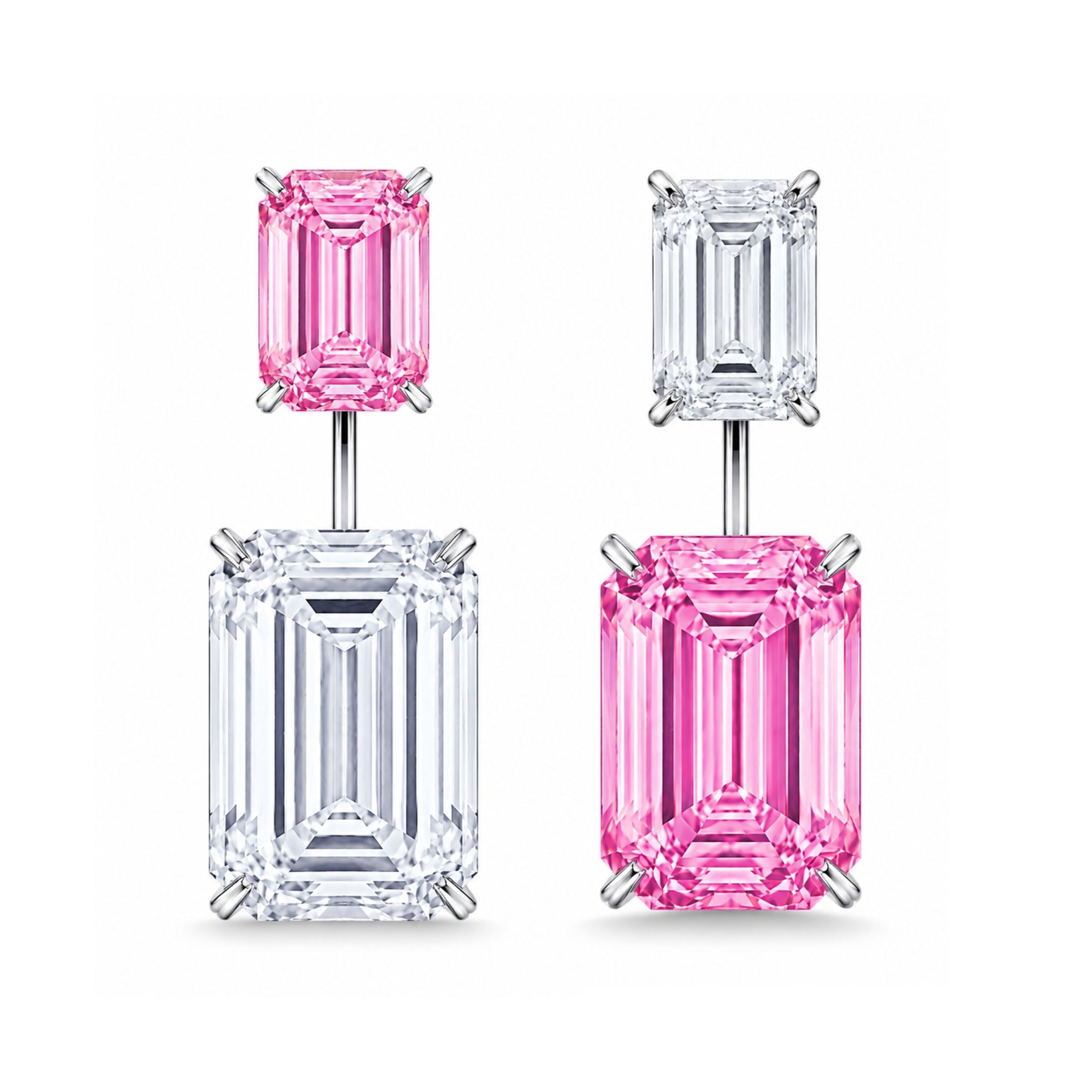 Rosé Reflection 14.80 Carat Emerald Cut Diamond Drop Earrings in Platinum