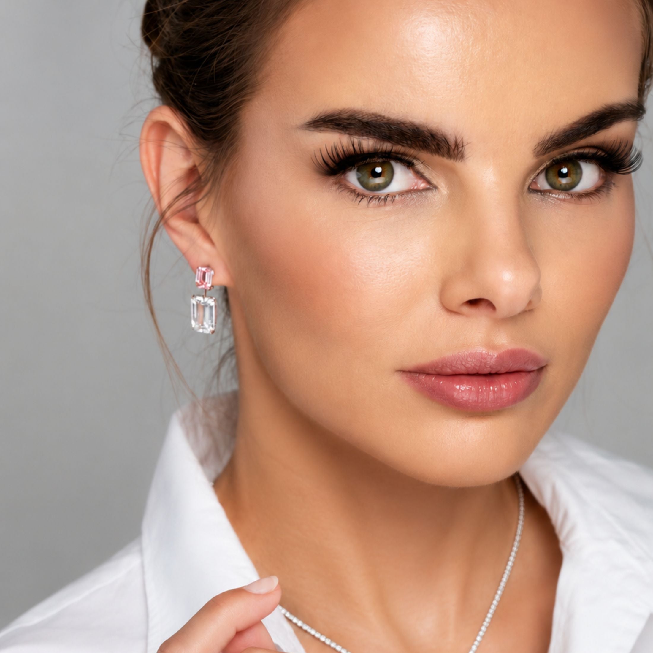 Rosé Reflection 14.80 Carat Emerald Cut Diamond Drop Earrings in Platinum