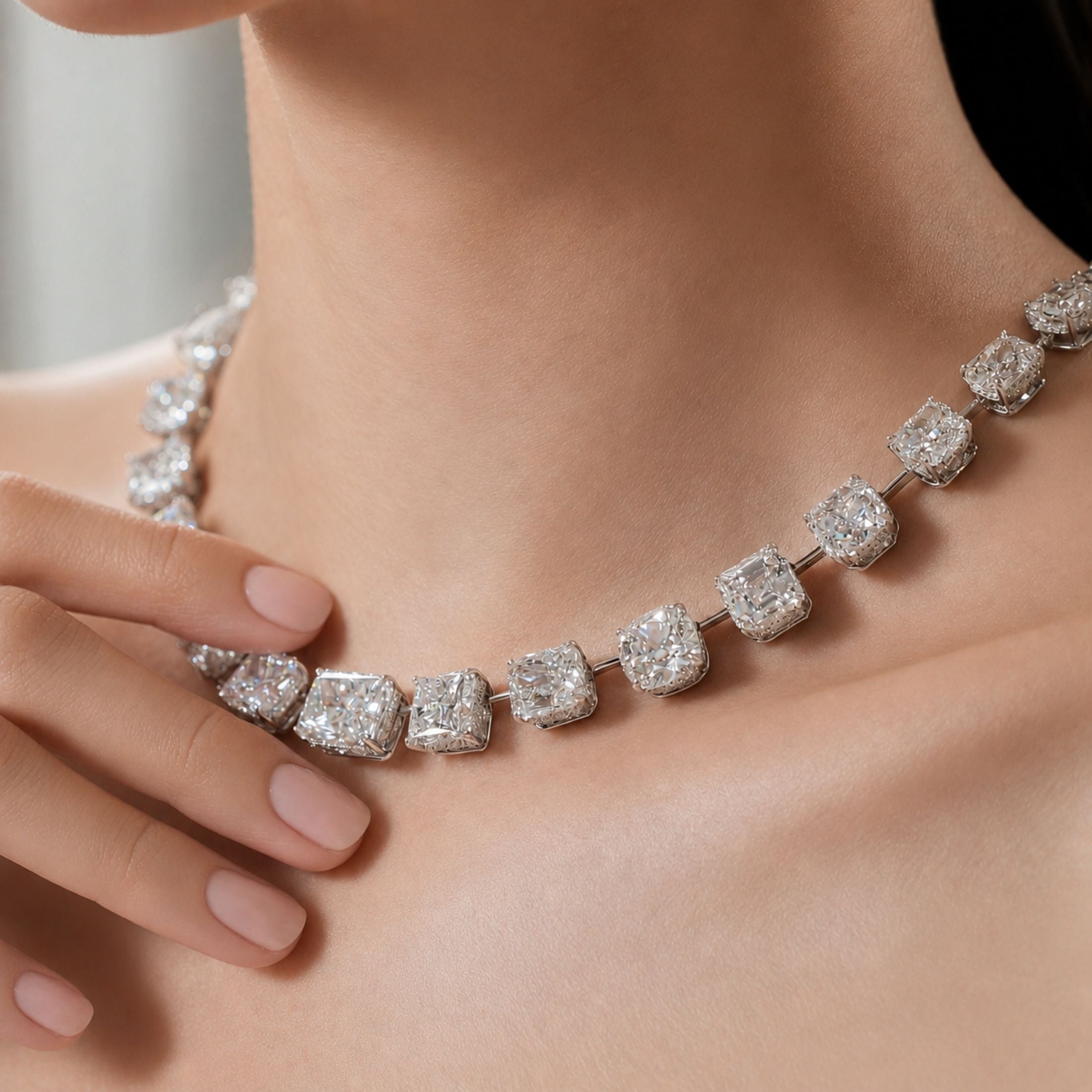 Rowley 115.0 Carat Diamond Station Necklace in Platinum