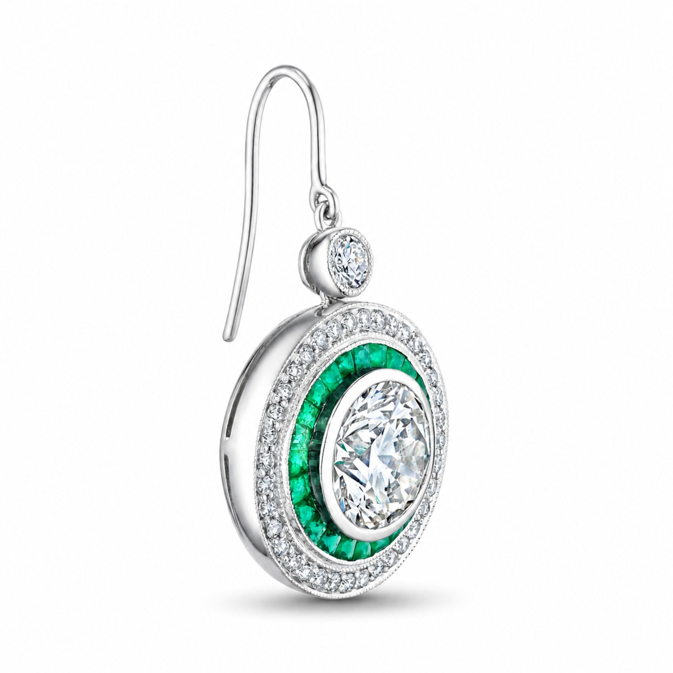 Royal Verdure 6.89 Carat Emerald & Diamond Drop Earrings in Platinum