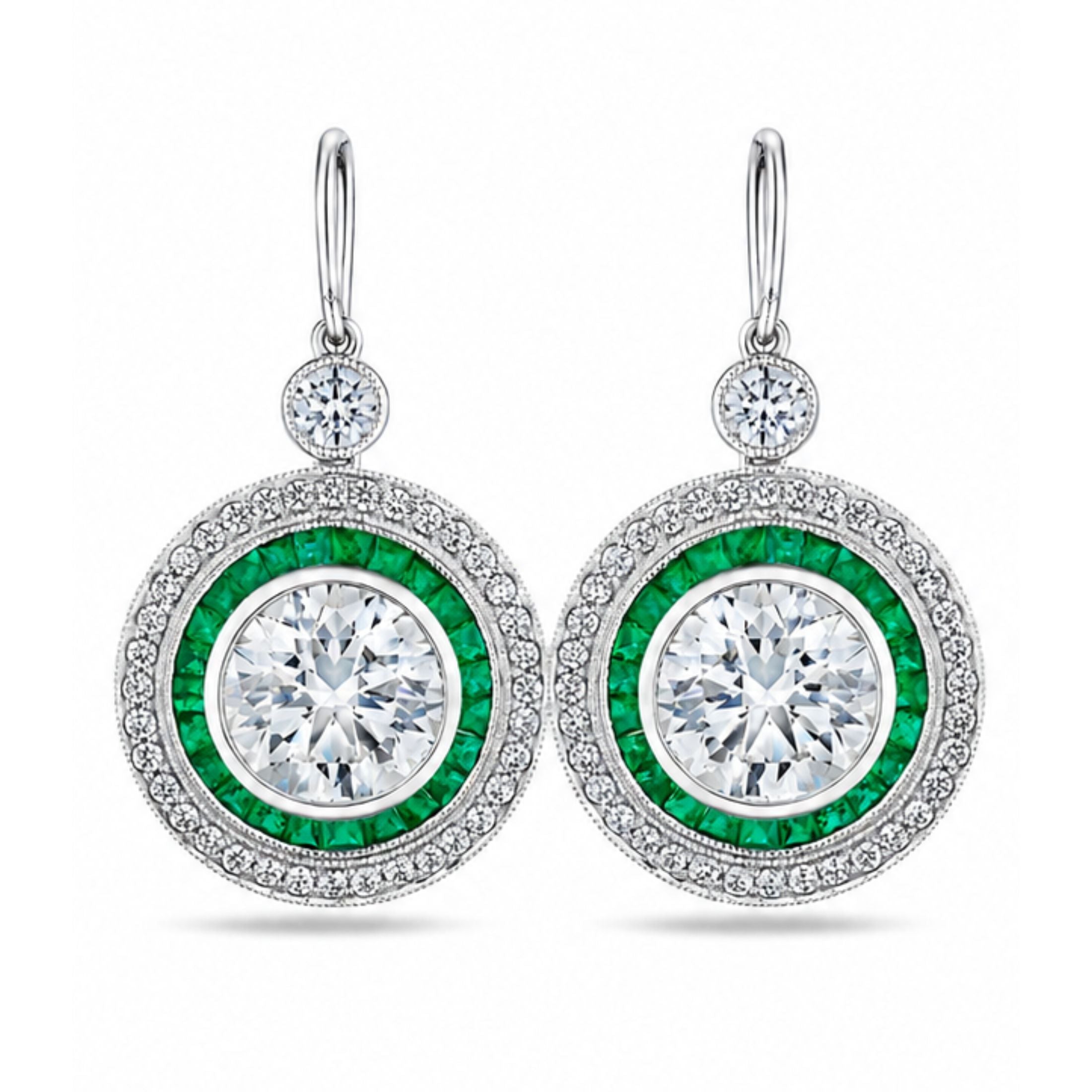Royal Verdure 6.89 Carat Emerald & Diamond Drop Earrings in Platinum